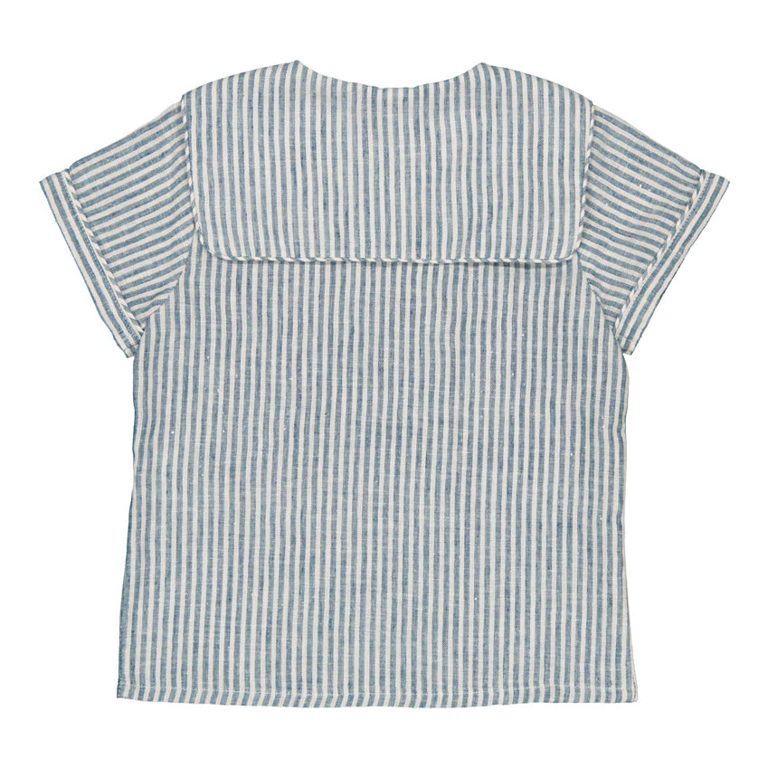 Kidiwi Teal Stripes Linen Ambroise Sailor Shirt - Image 3