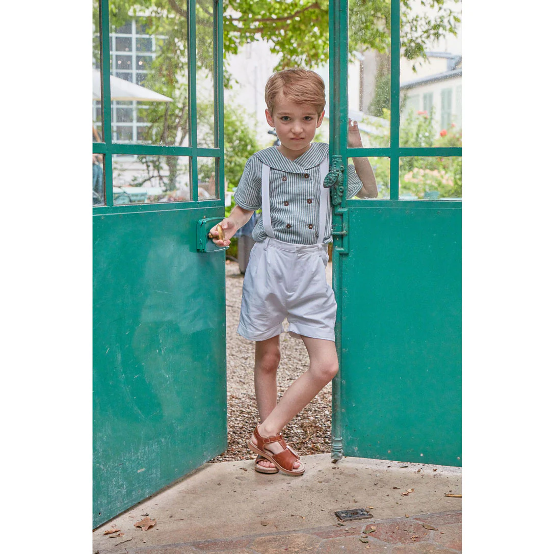 Kidiwi Teal Stripes Linen Ambroise Sailor Shirt - Image 4