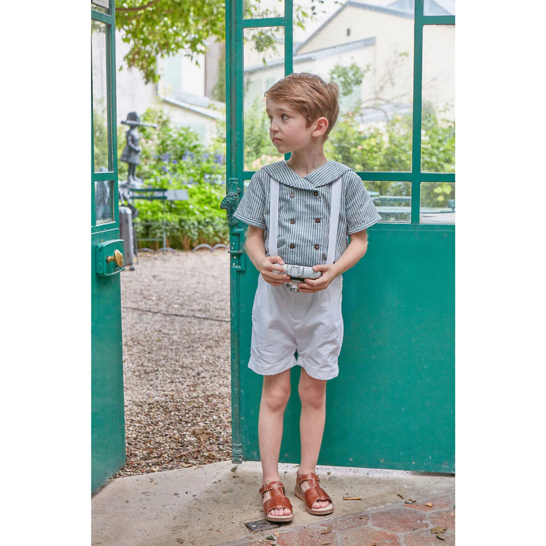 Kidiwi Teal Stripes Linen Ambroise Sailor Shirt - Image 5