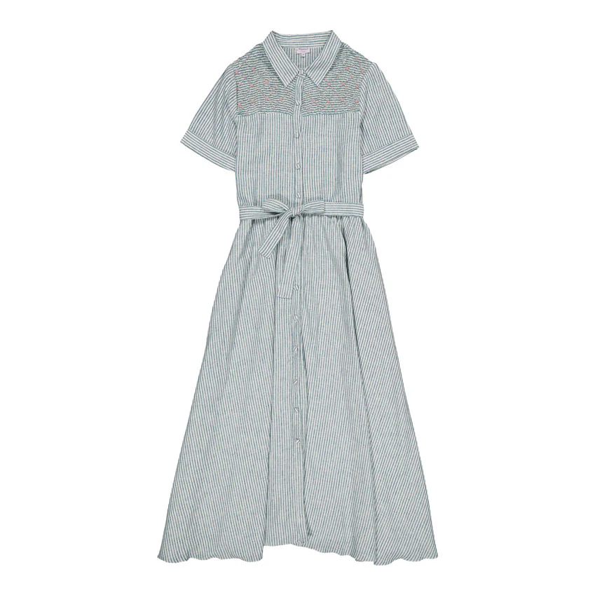 Kidiwi Teal Stripes Linen Donna Womans Long Dress
