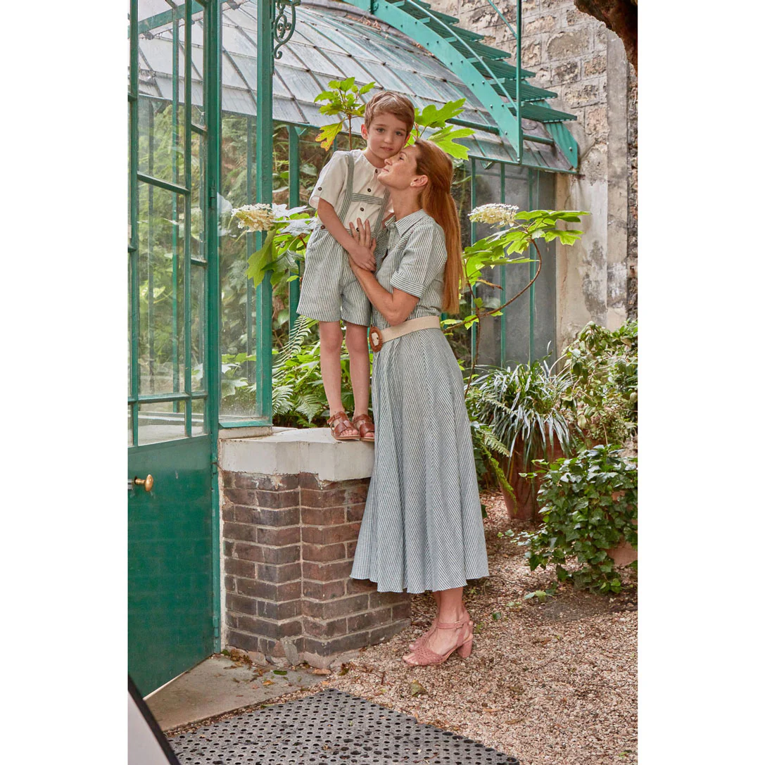 Kidiwi Teal Stripes Linen Donna Womans Long Dress - Image 2