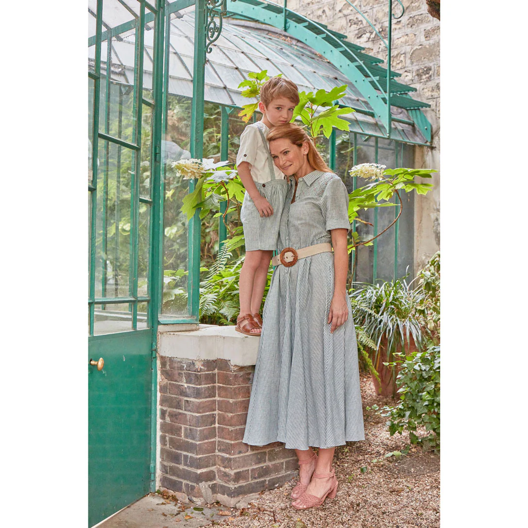 Kidiwi Teal Stripes Linen Donna Womans Long Dress - Image 3