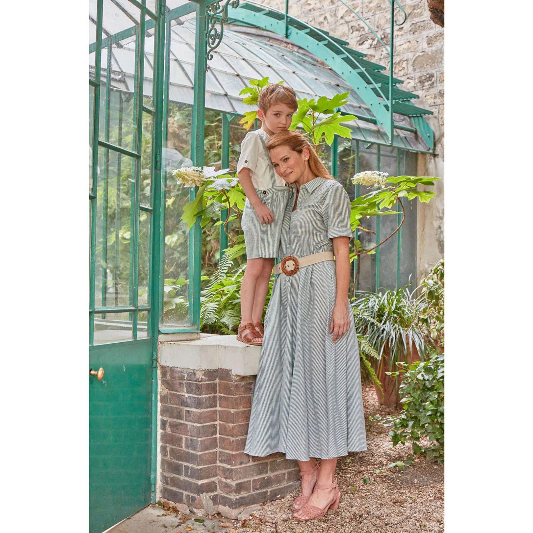Kidiwi Teal Stripes Linen Donna Womans Long Dress - Image 4