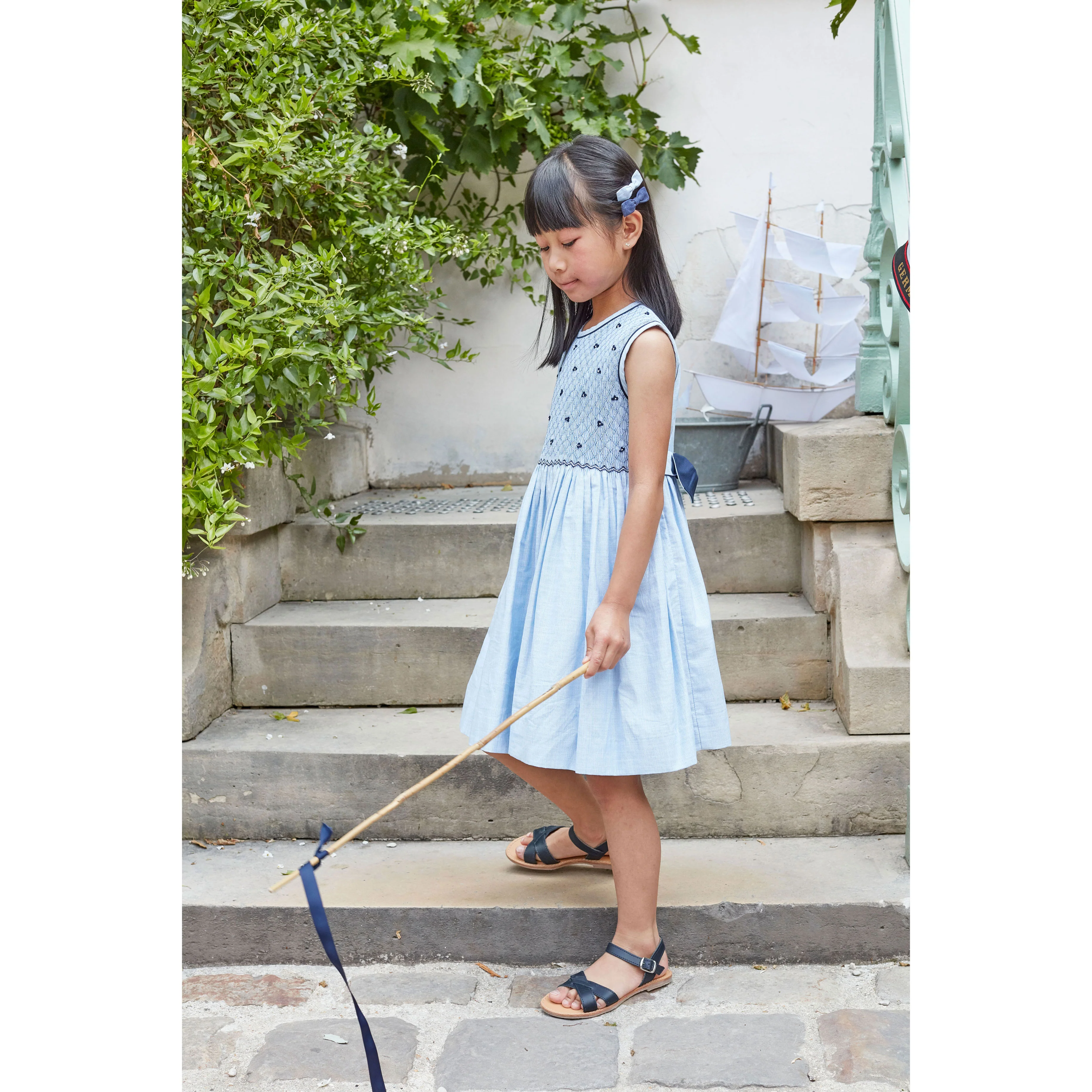 Kidiwi Thin Blue/White Stripes Emma Dress - Image 2