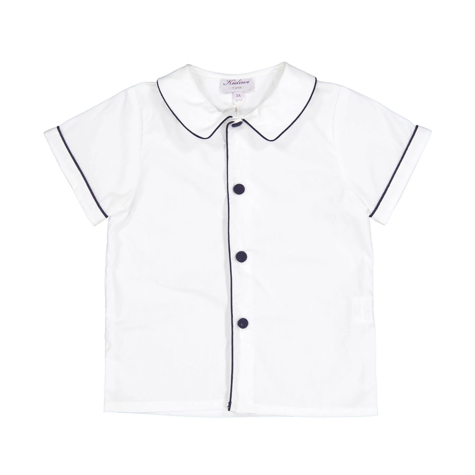 Kidiwi White/Navy Piping  Poplin Lucien Shirt