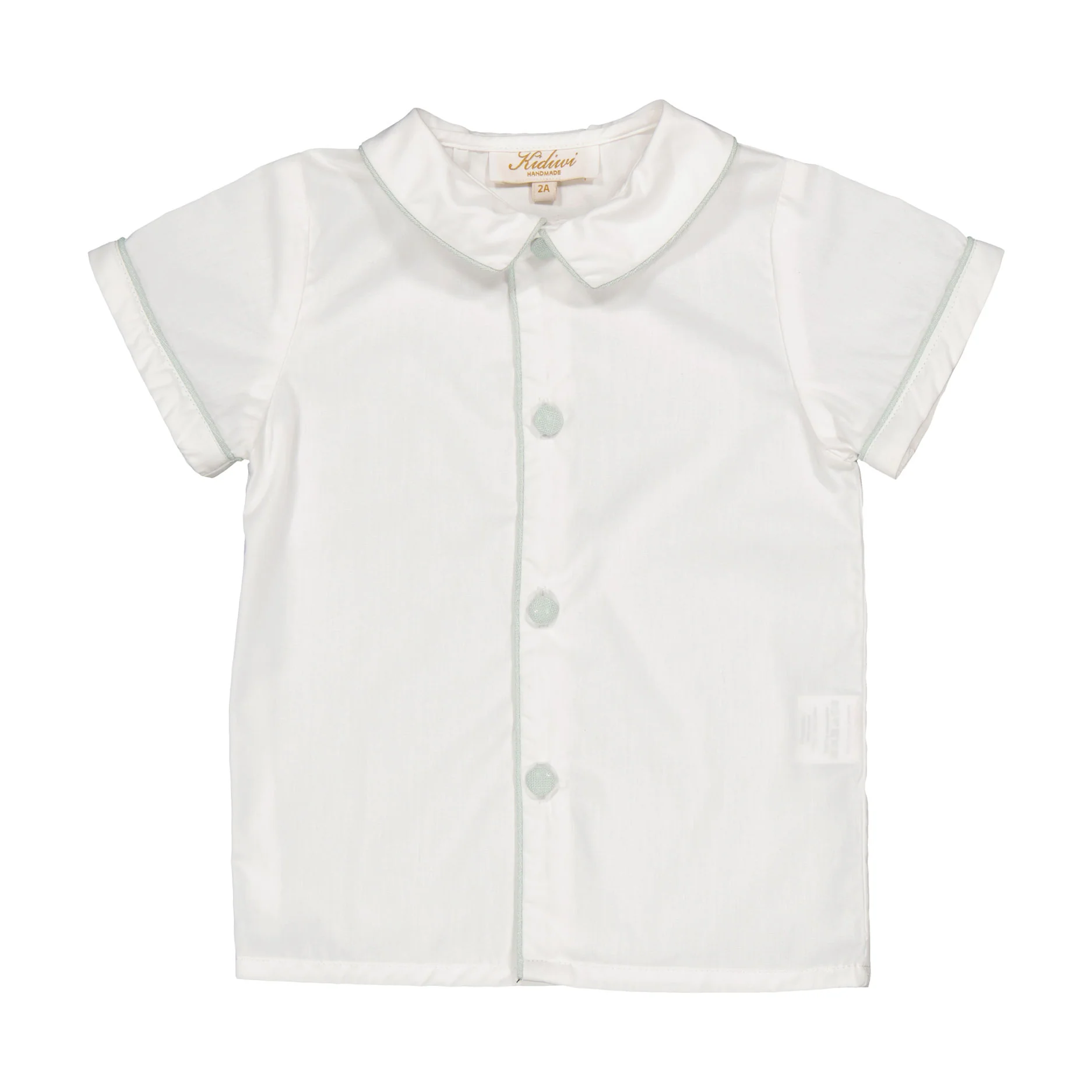 Kidiwi White Poplin With Mint Liinen Piping Lucien Shirt