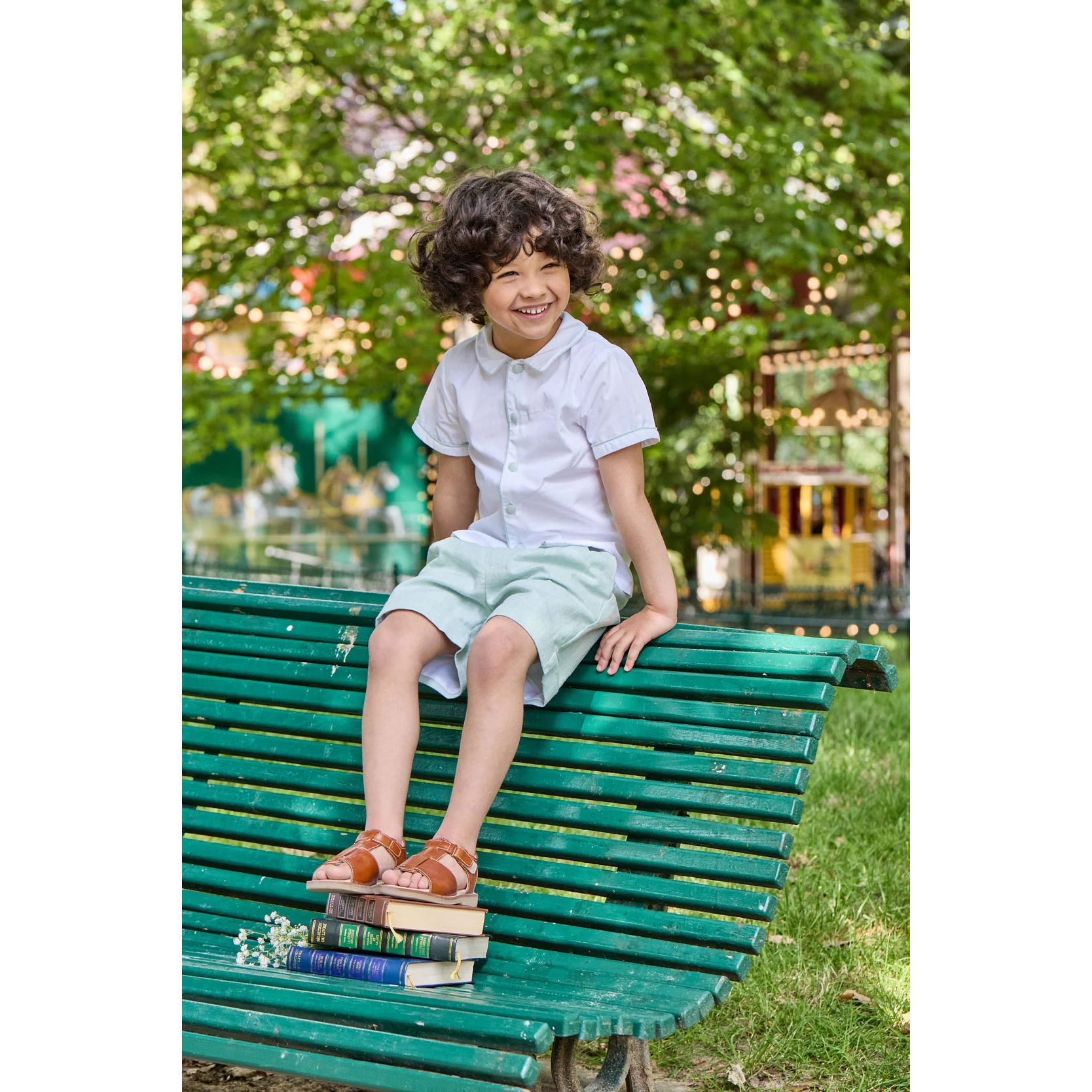 Kidiwi White Poplin With Mint Liinen Piping Lucien Shirt - Image 2