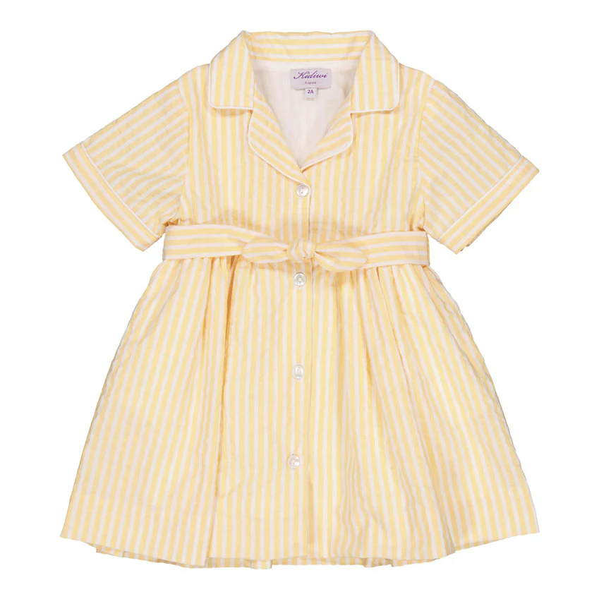 Kidiwi Yellow// White Seersucker Stripes Romane Dress