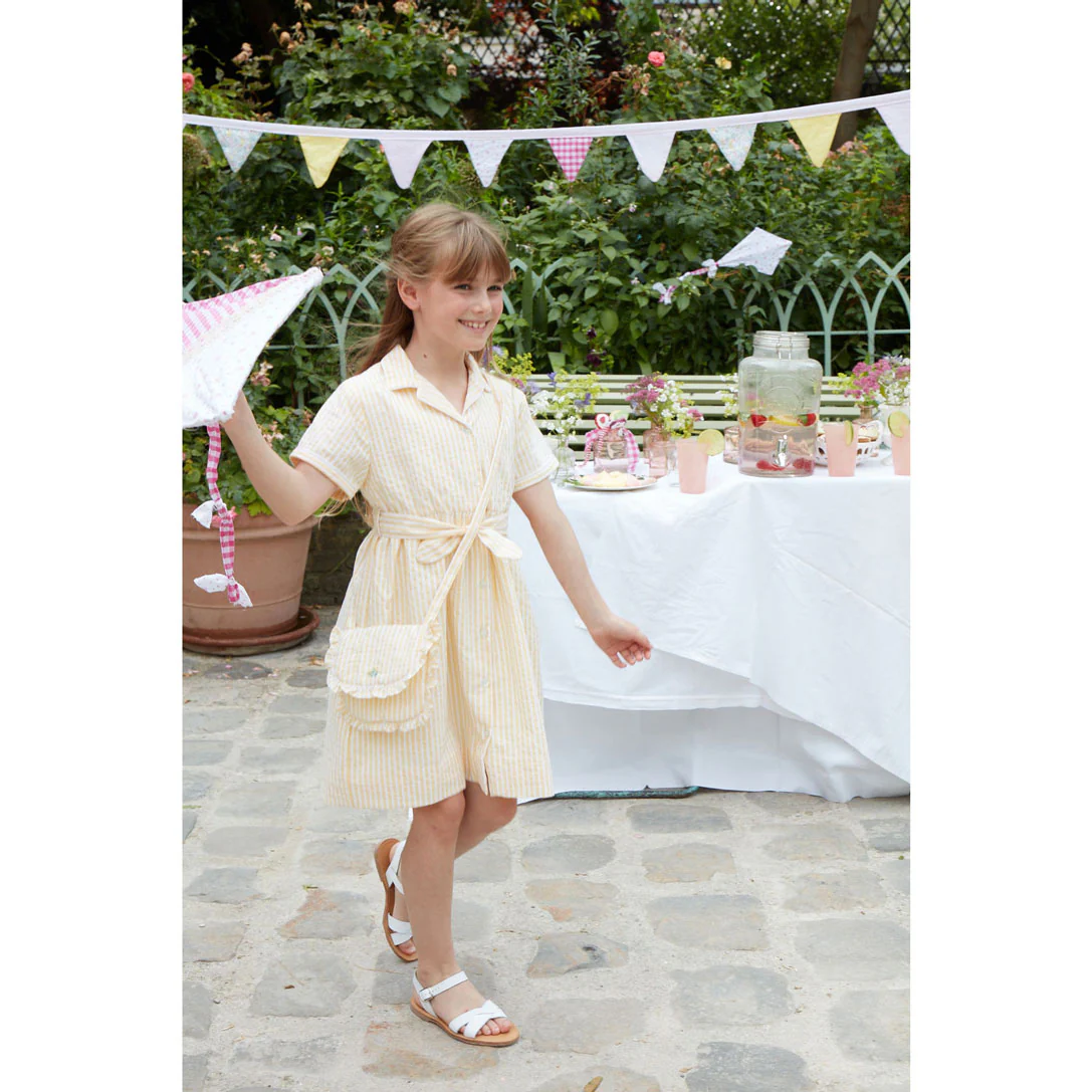 Kidiwi Yellow// White Seersucker Stripes Romane Dress - Image 2