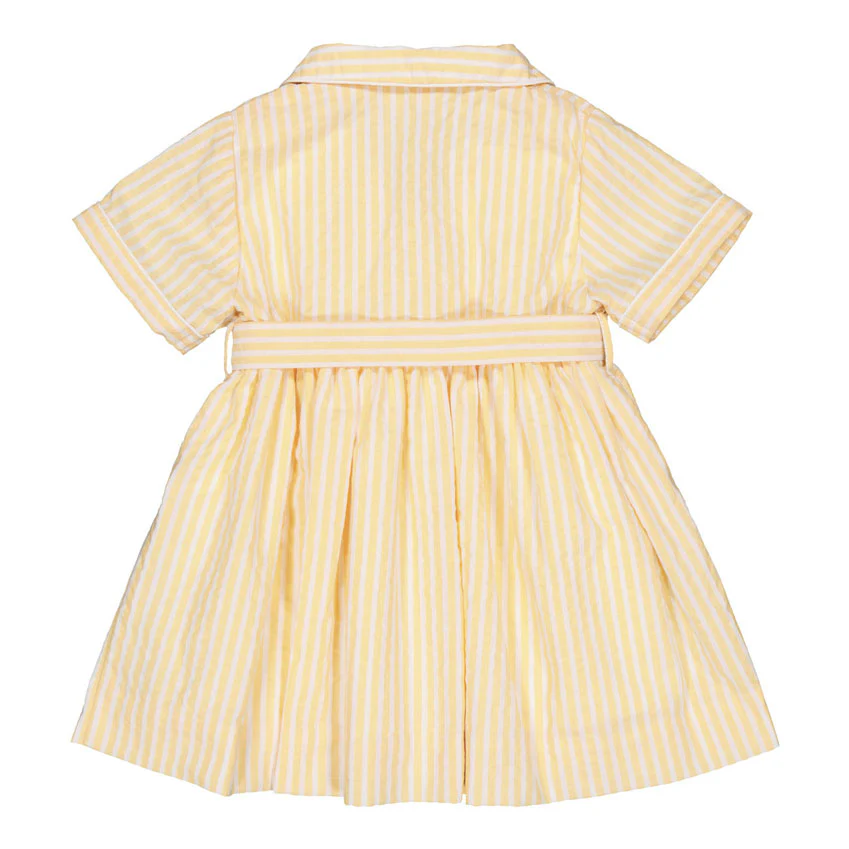 Kidiwi Yellow// White Seersucker Stripes Romane Dress - Image 3