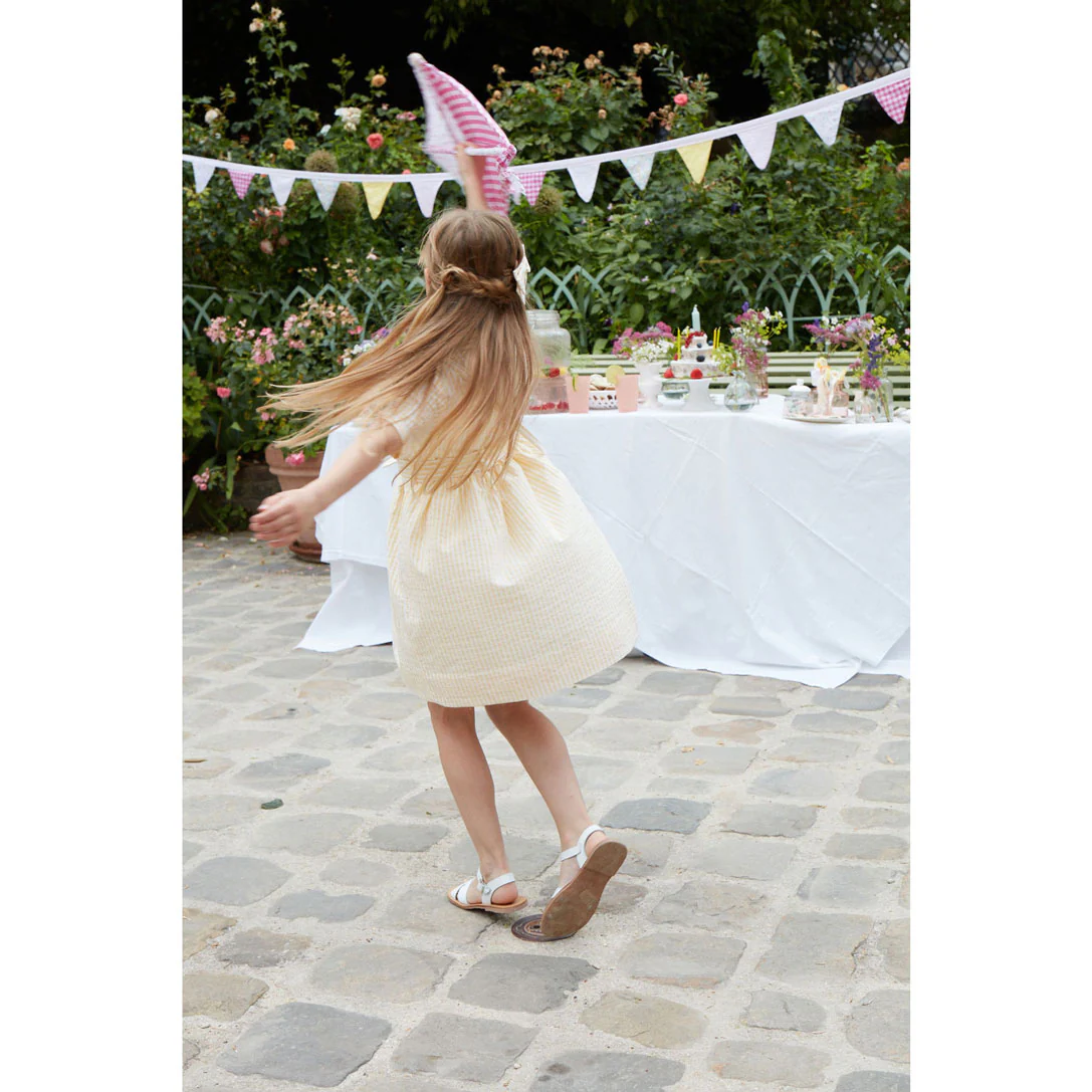 Kidiwi Yellow// White Seersucker Stripes Romane Dress - Image 4