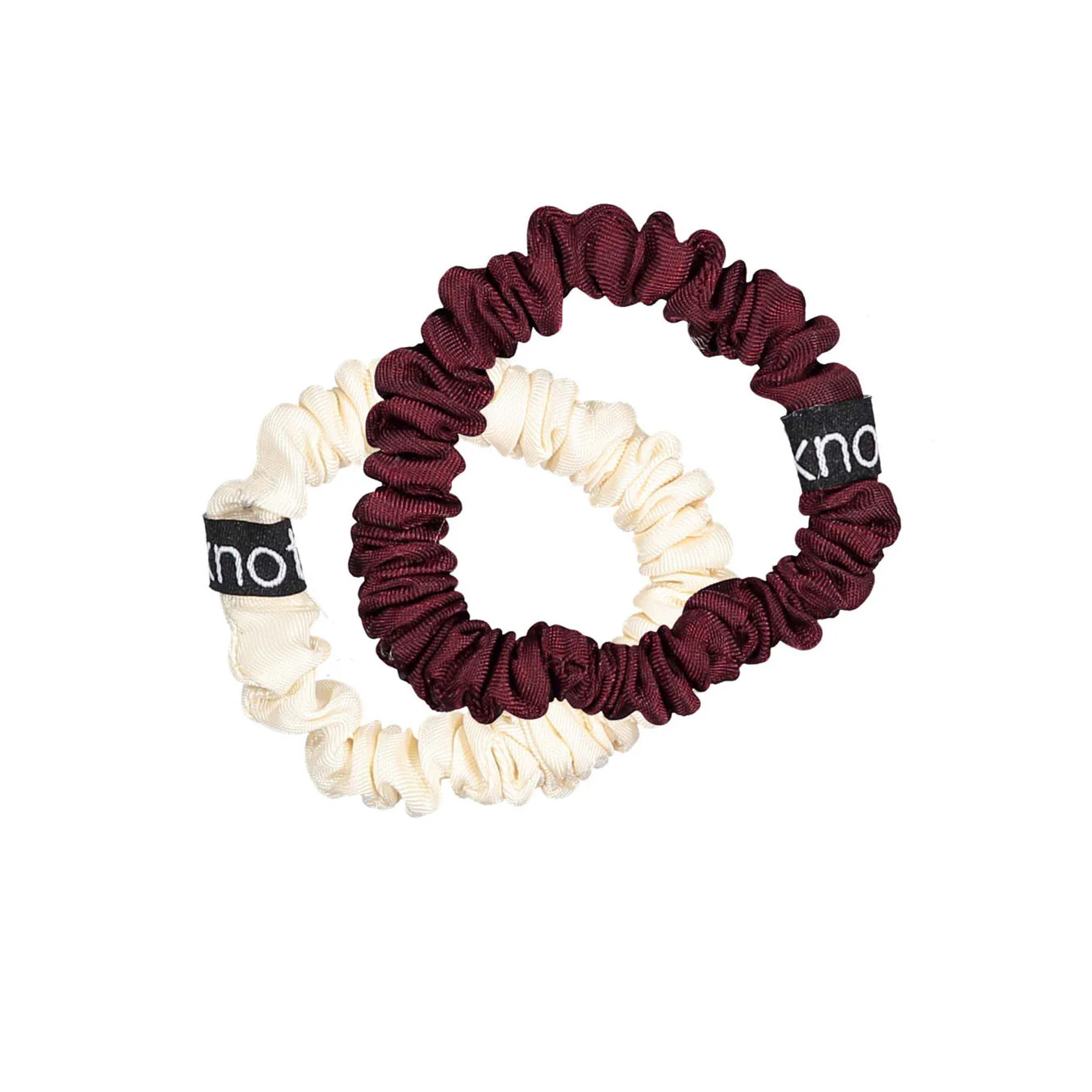 Knot Hairbands Cream + Burgundy Satin Scrunchie Set
