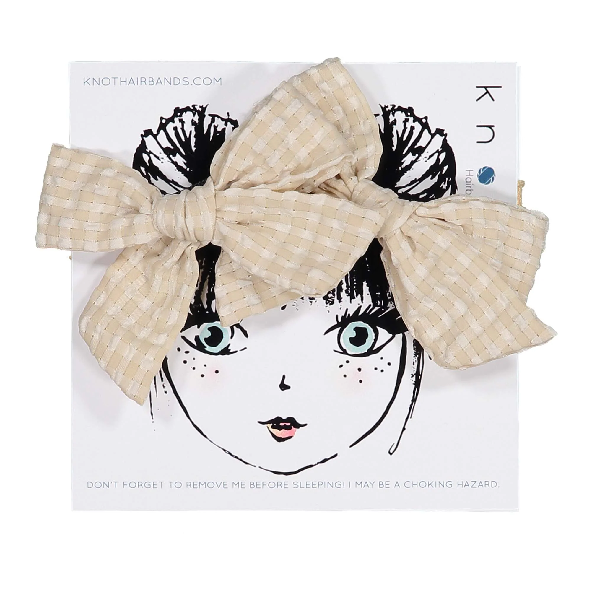 Knot Hairbands Tan Seersucker Mini Clip Set