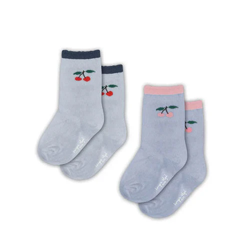 Konges Slojd Blue Fog/Purple 2 Pack Jaquard Frill Socks