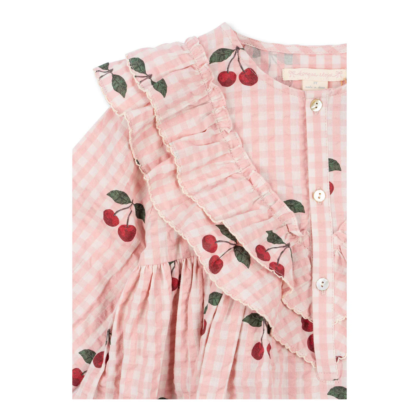 Konges Slojd Cherry Check Kim Frill Dress - Image 2