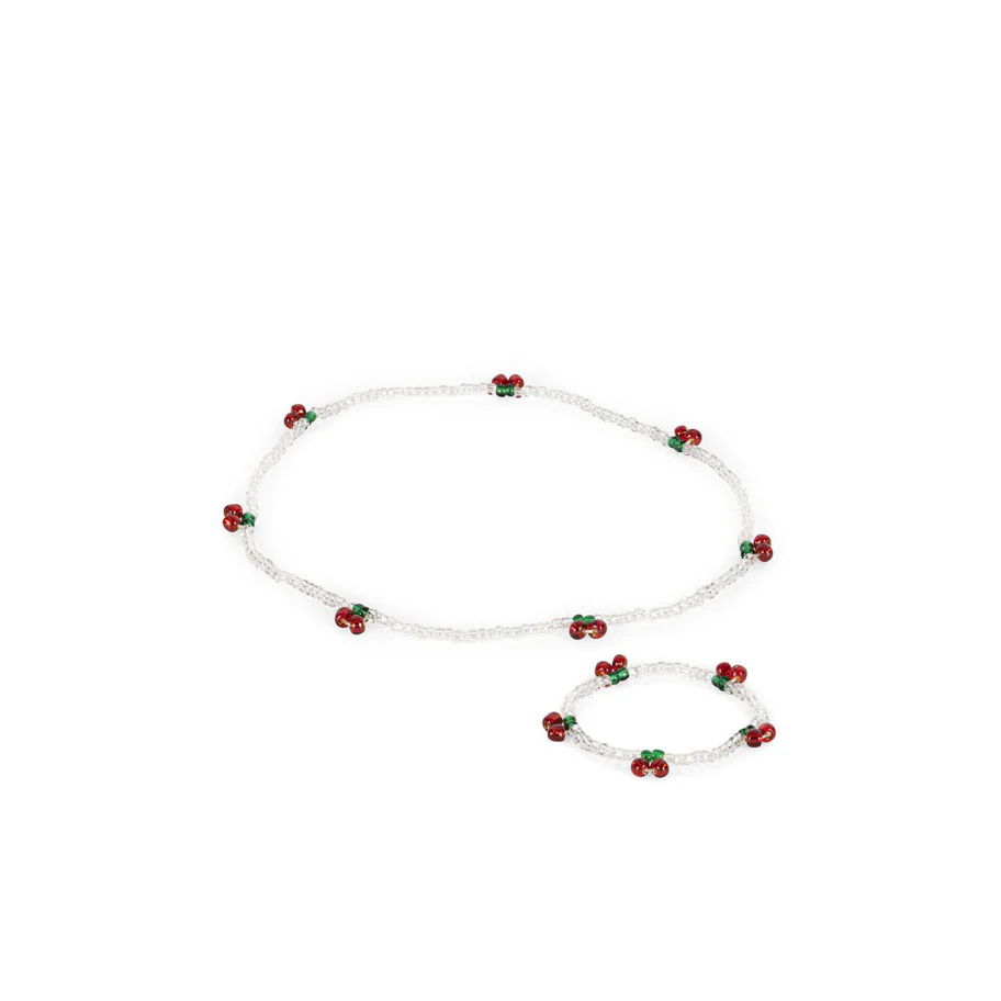 Konges Slojd Red/Glitter Pearly Necklace And Bracelet Set