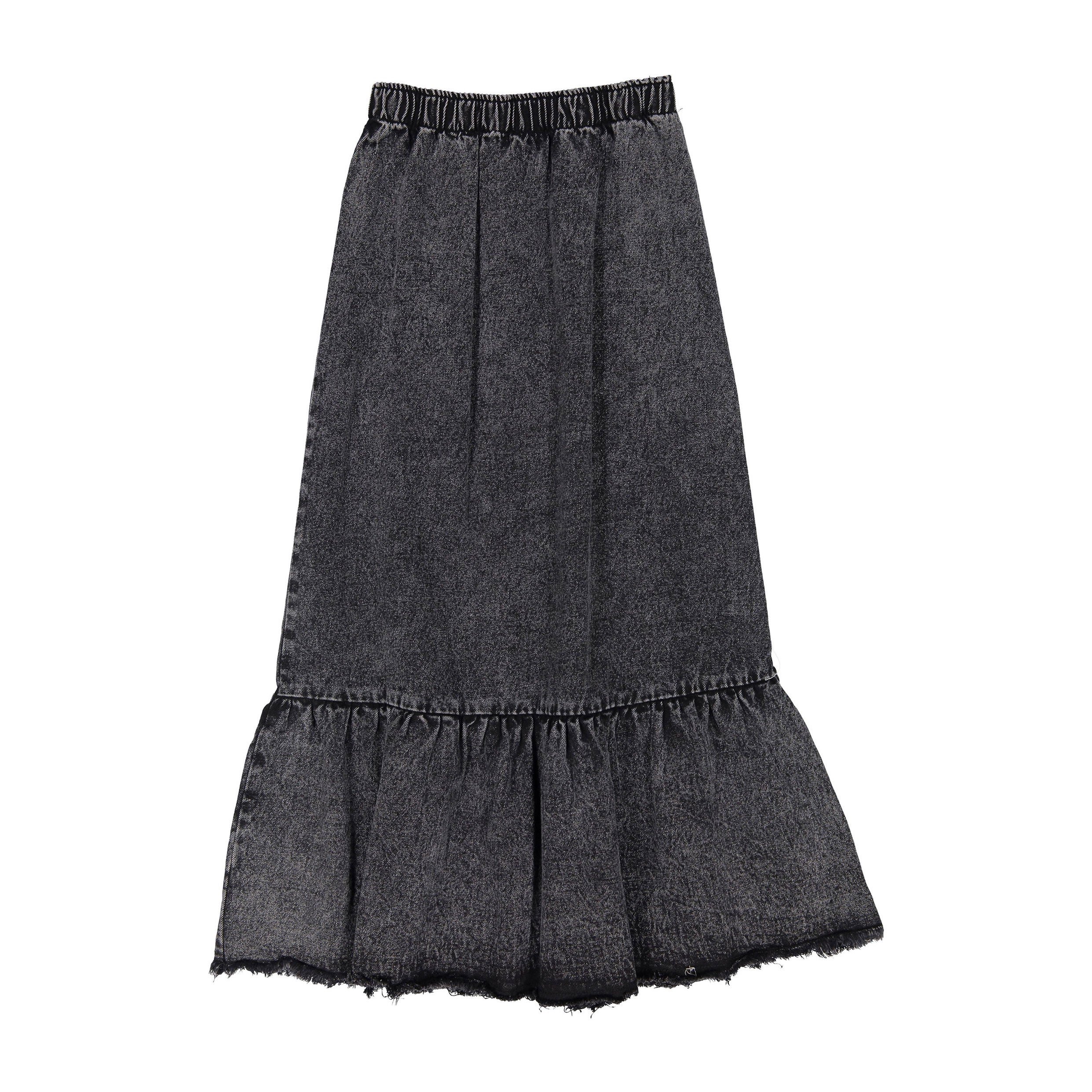 L by Ladida Black Denim Ruffle Maxi Skirt