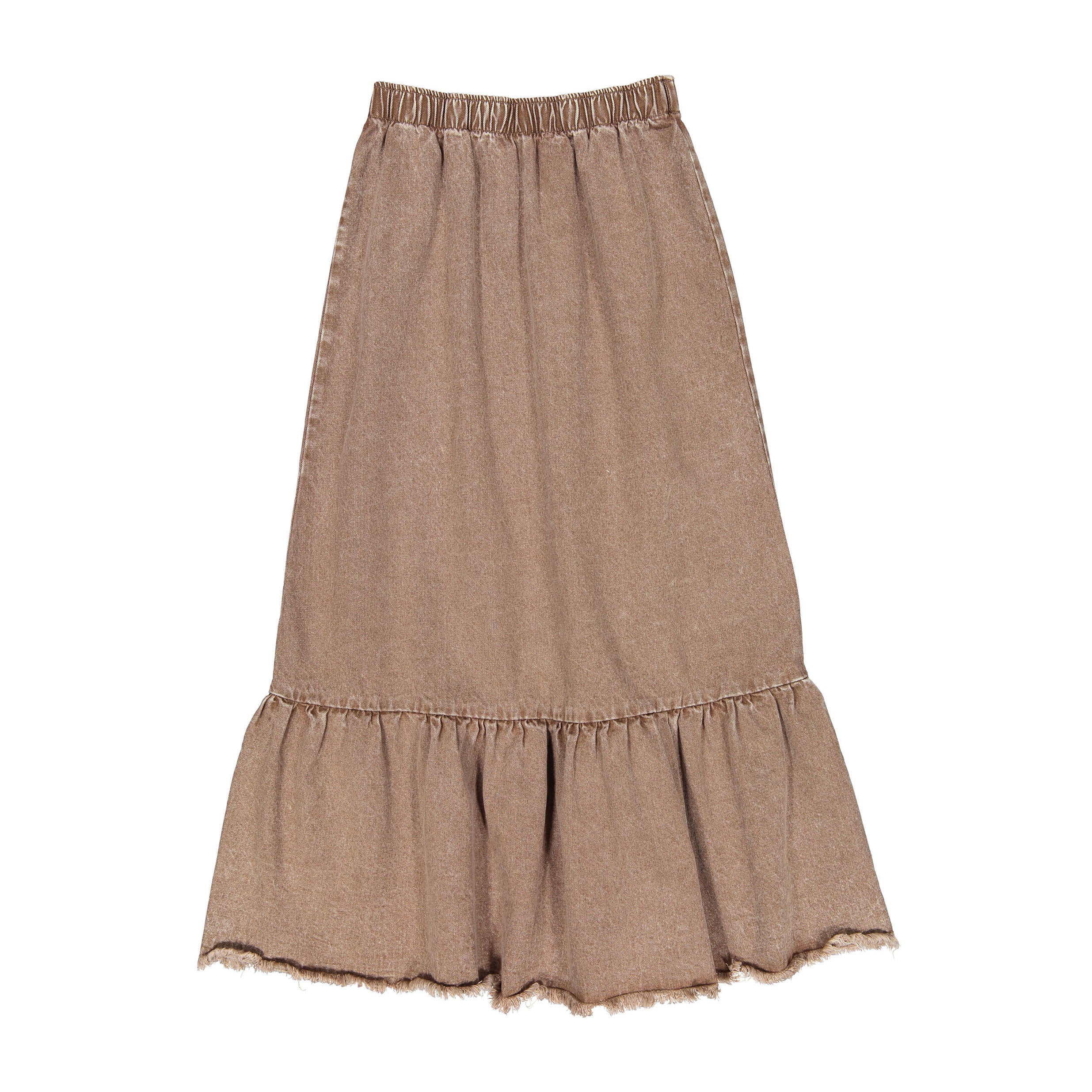 L by Ladida Brown Denim Ruffle Maxi Skirt