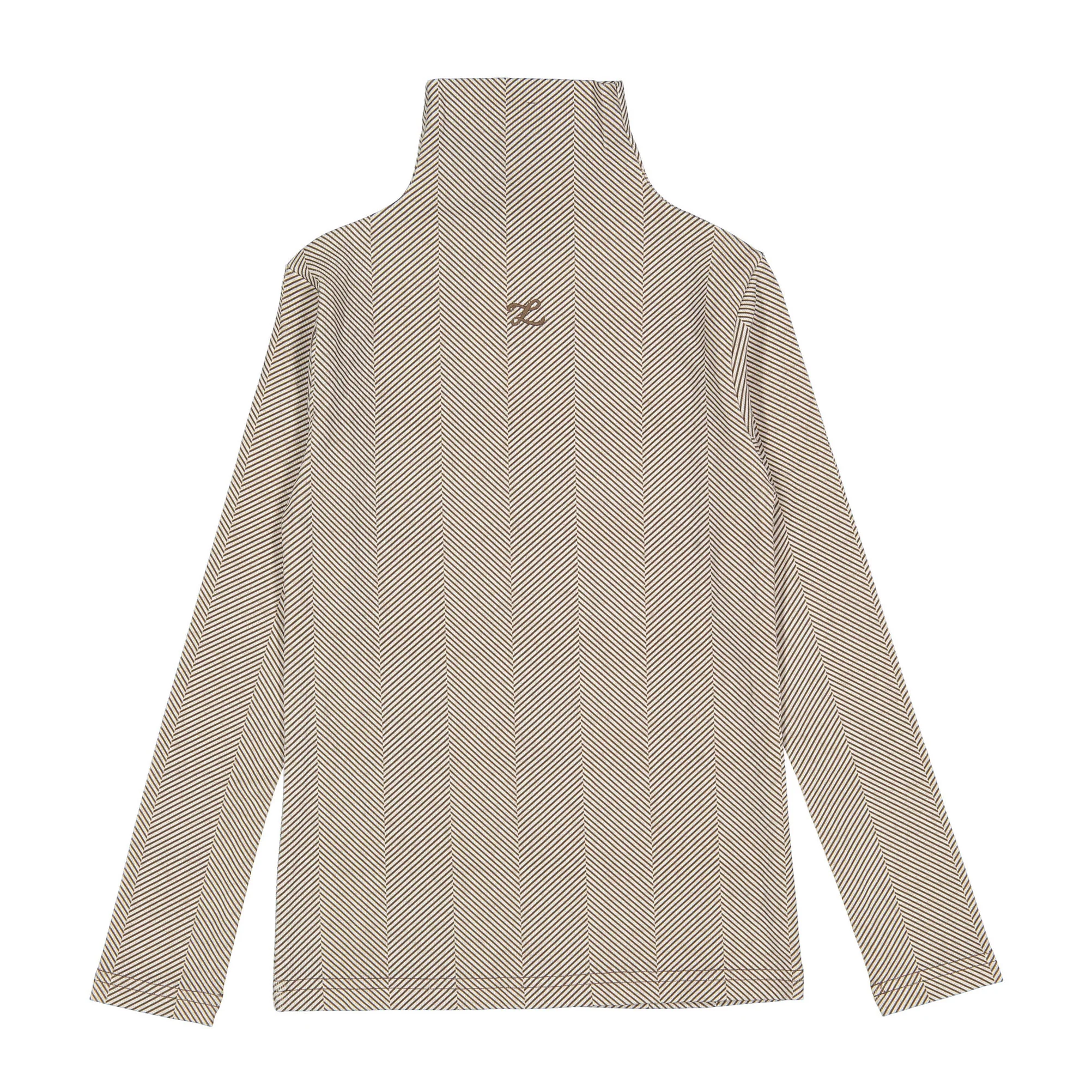 L by Ladida Brown Herringbone Printed Turtleneck