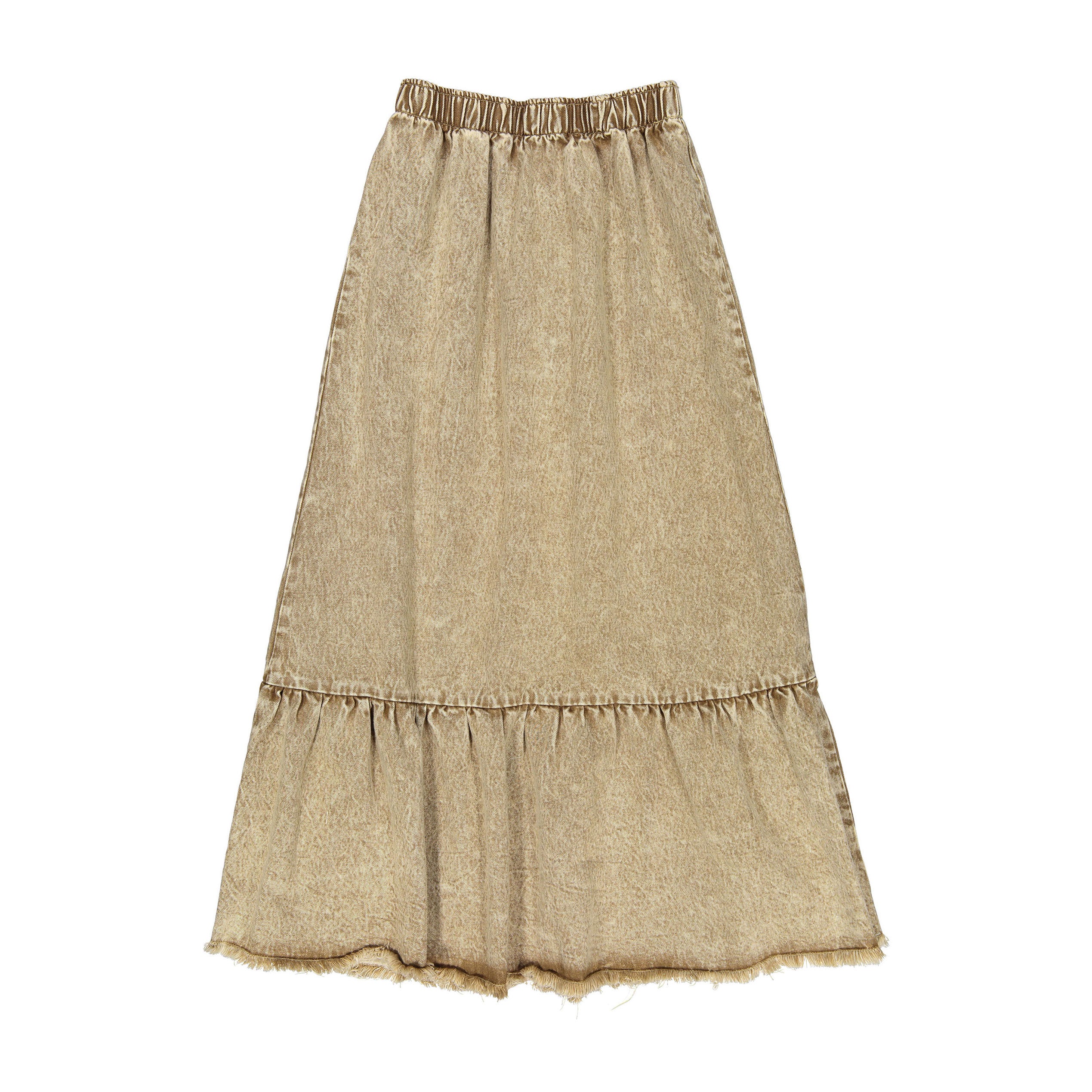 L by Ladida Tan Denim Ruffle Maxi Skirt