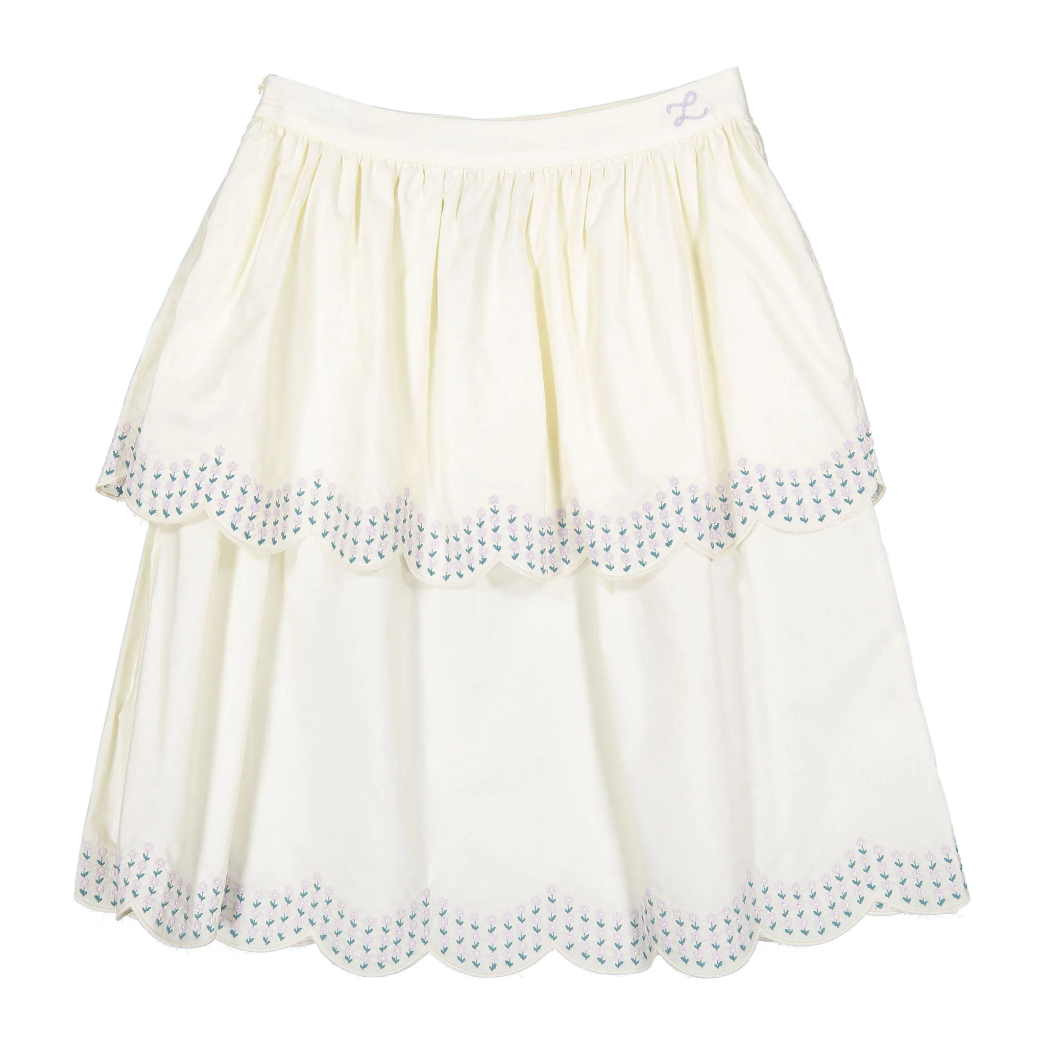 L by Ladida Cream Embriodered Tiered Skirt