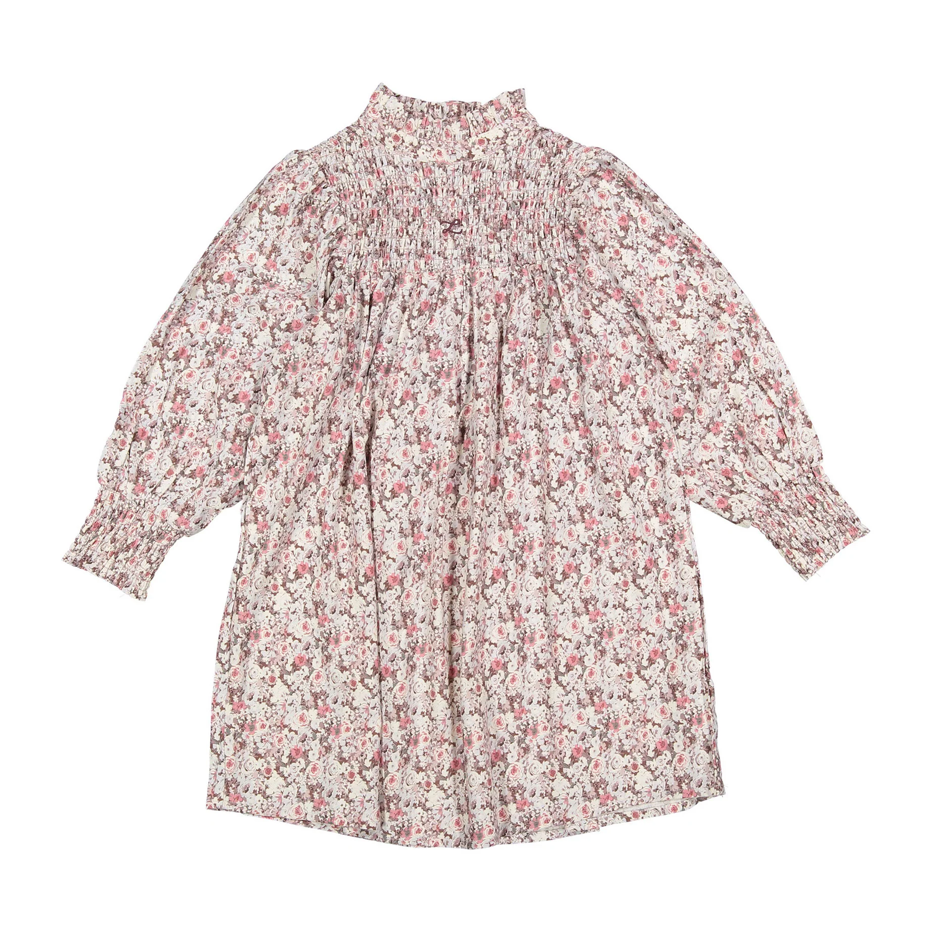 L by Ladida Eggplant Floral Smock Neck Dress