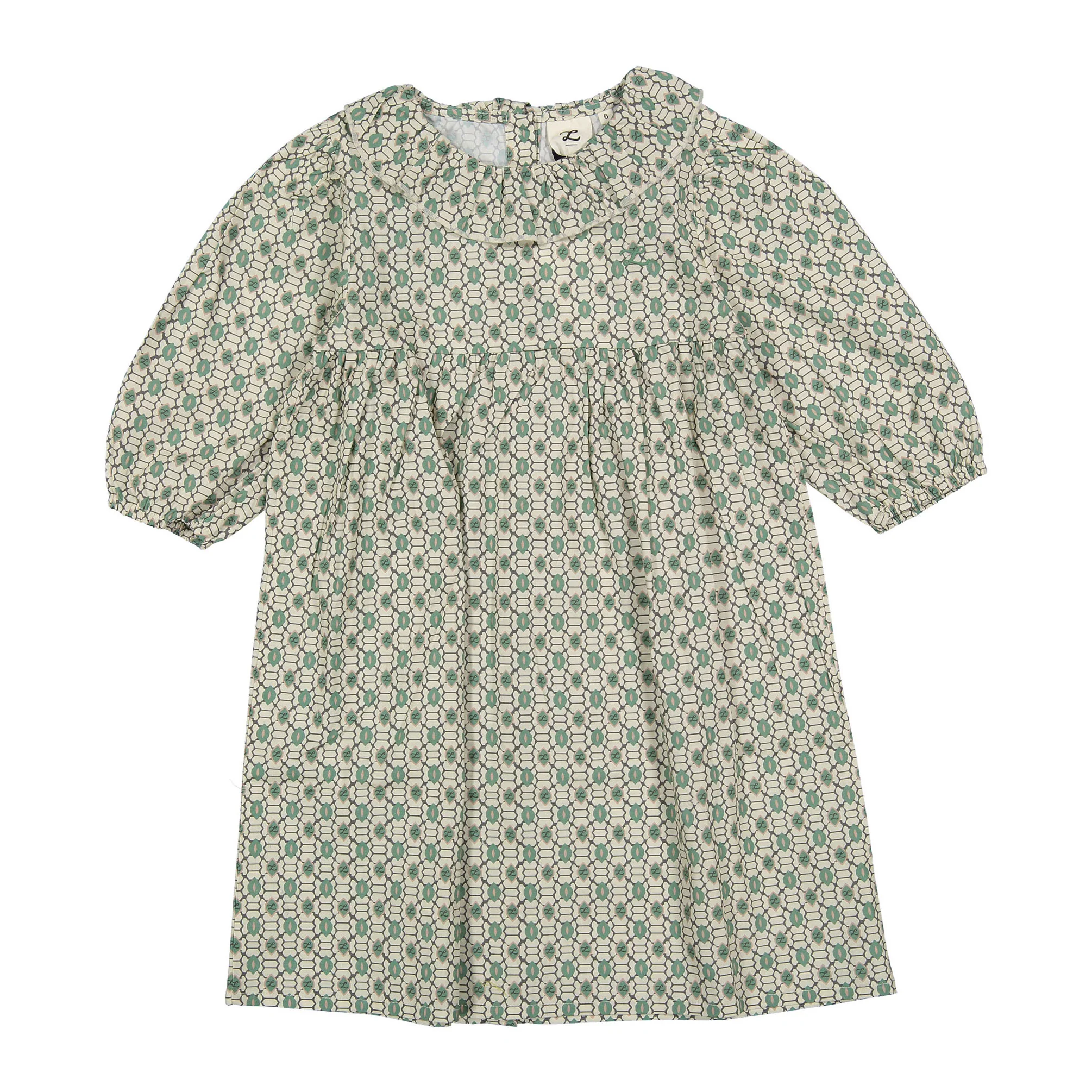 L by Ladida Green Geo 3/4 Bubble Sleeve Dress