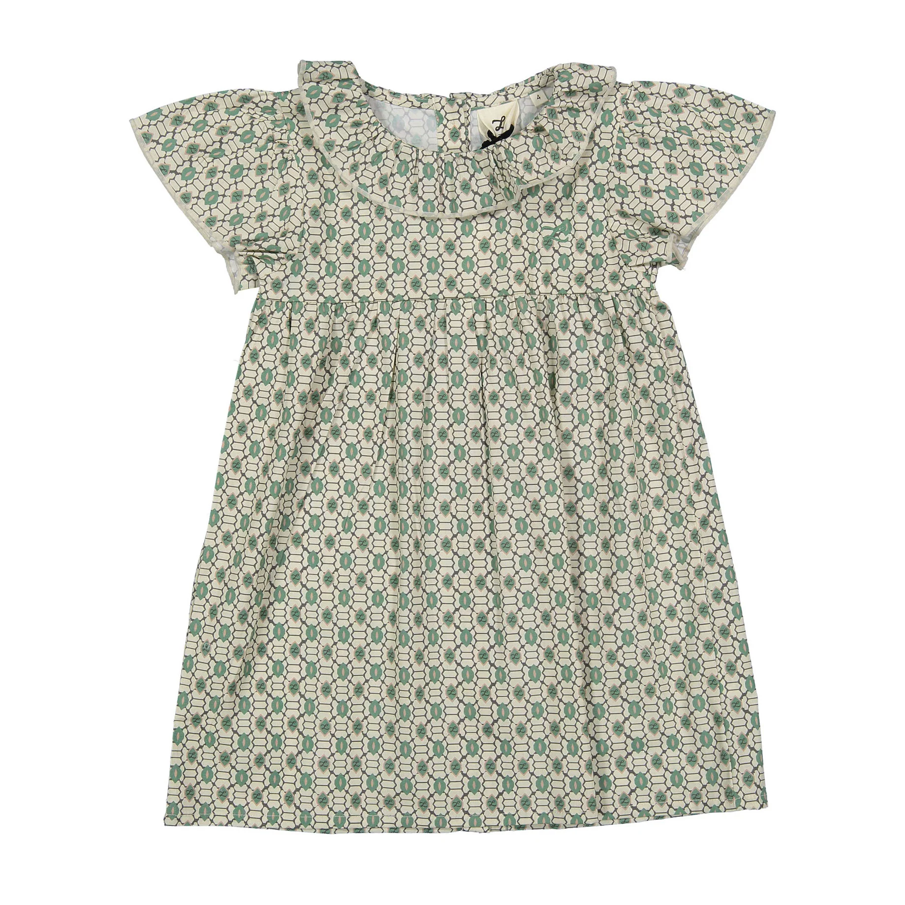 L by Ladida Green Geo Short Sleeve Flutter Dress