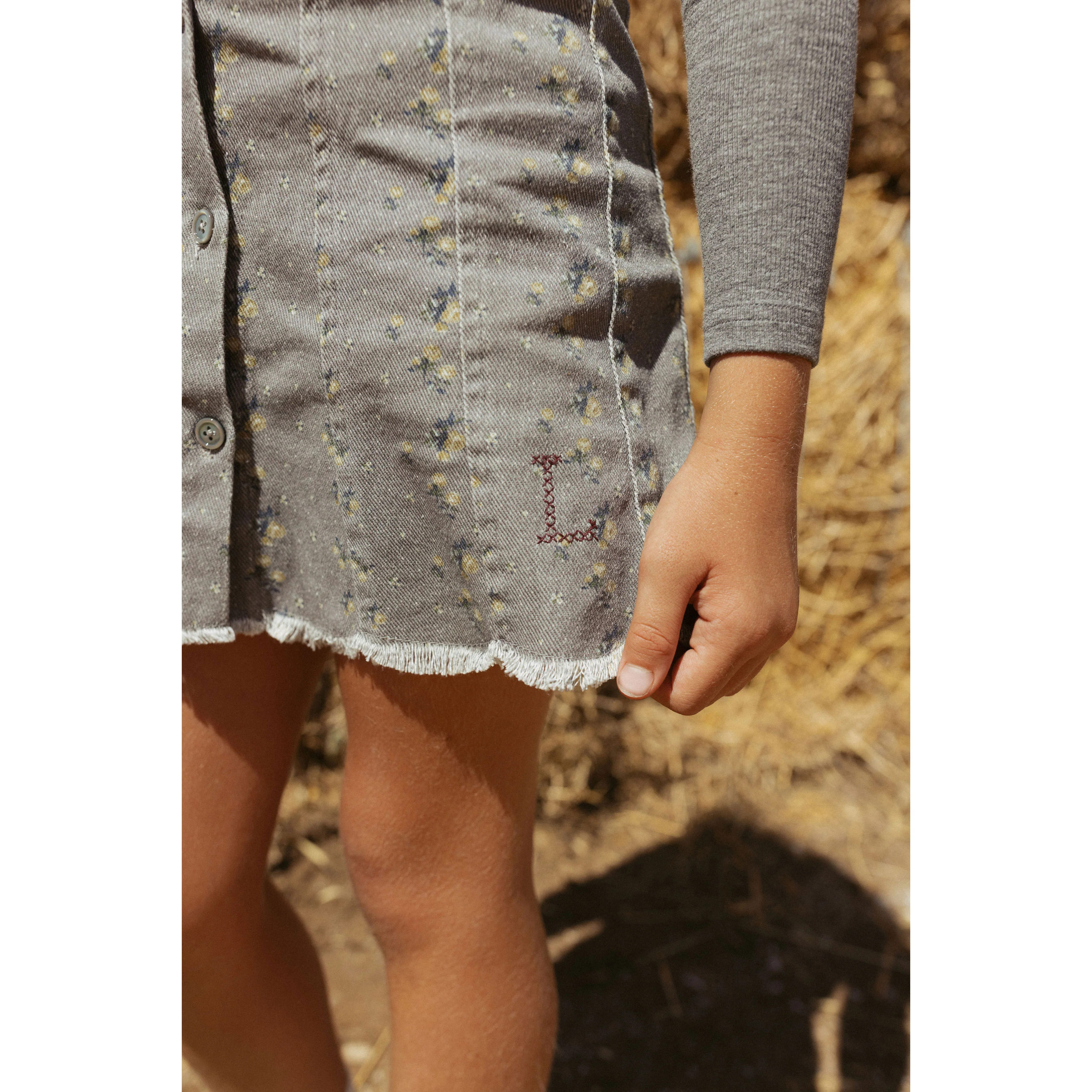 L by Ladida Grey Floral Denim Skirt - Image 4