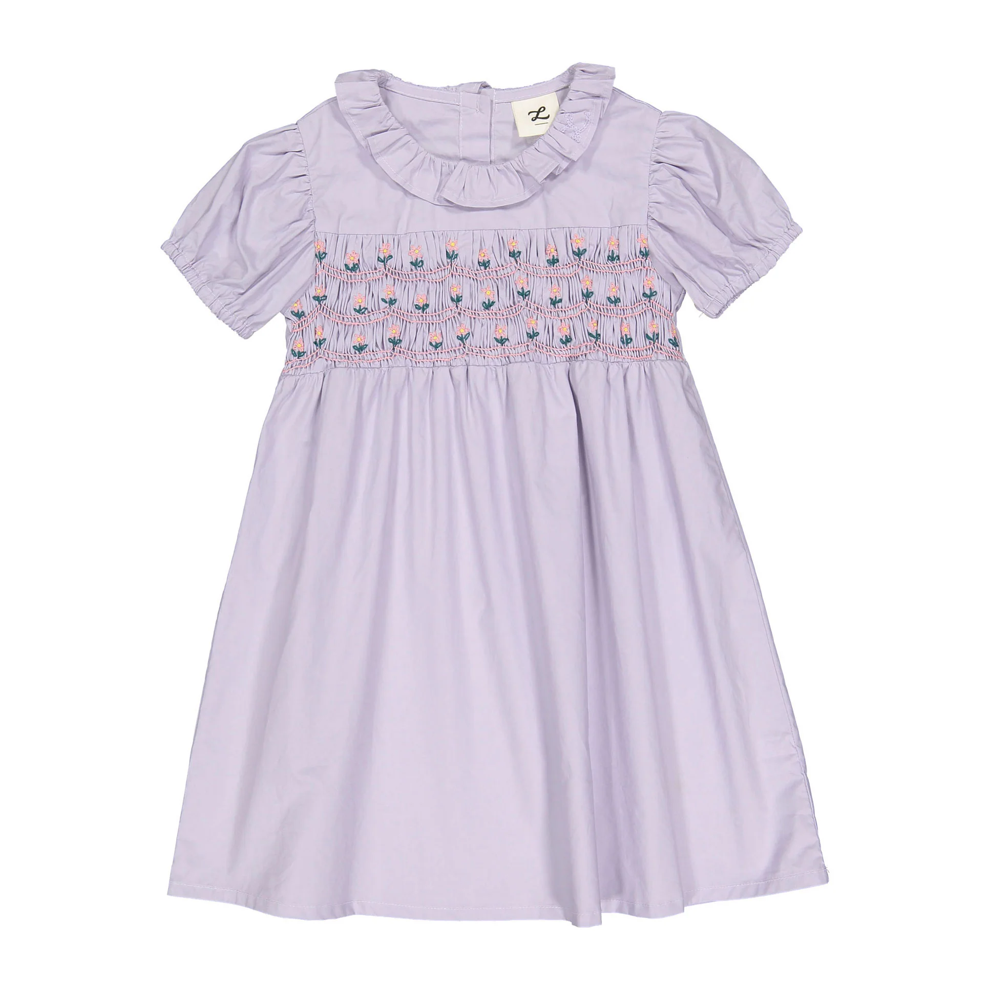 L by Ladida Lavendar Embroidered Short Sleeve Dress