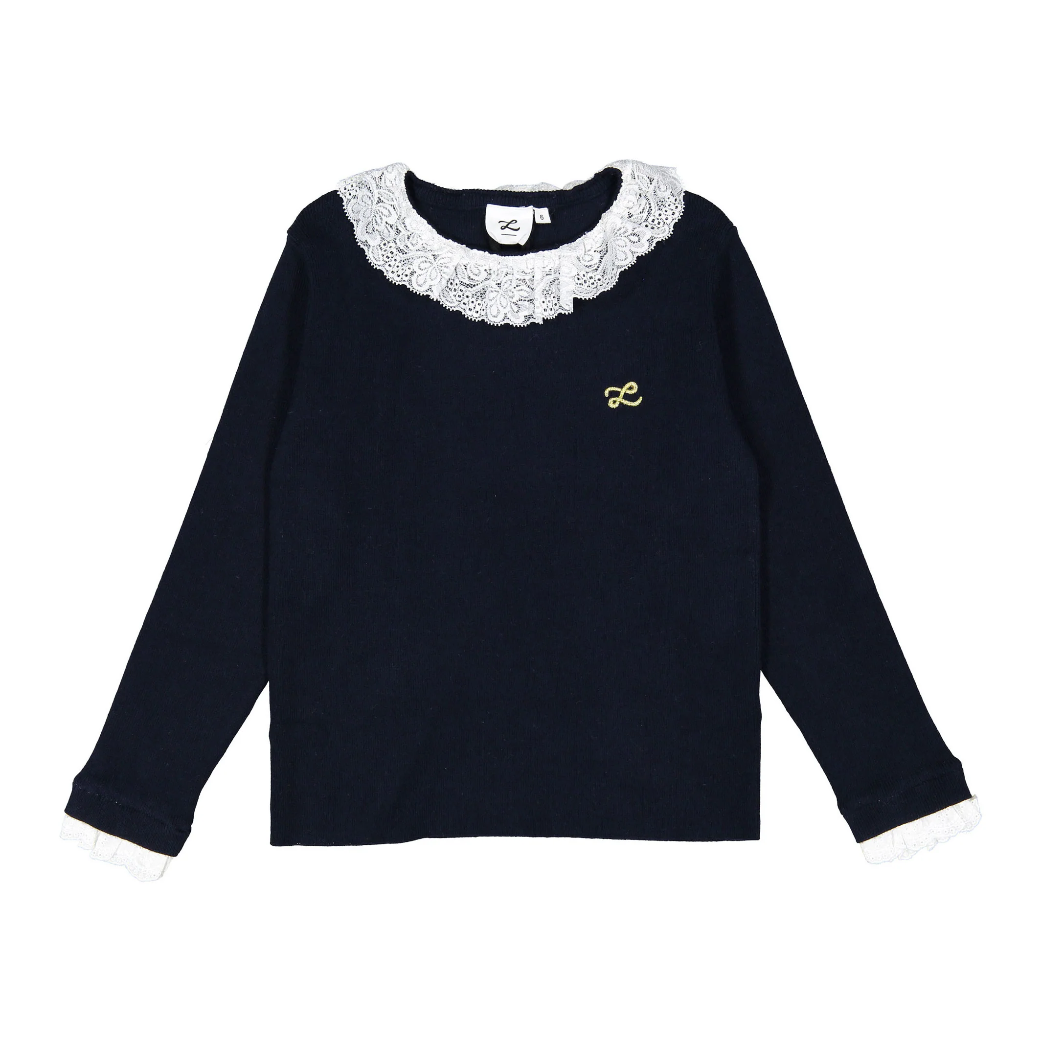 L by Ladida Navy Lace Collar Sweater