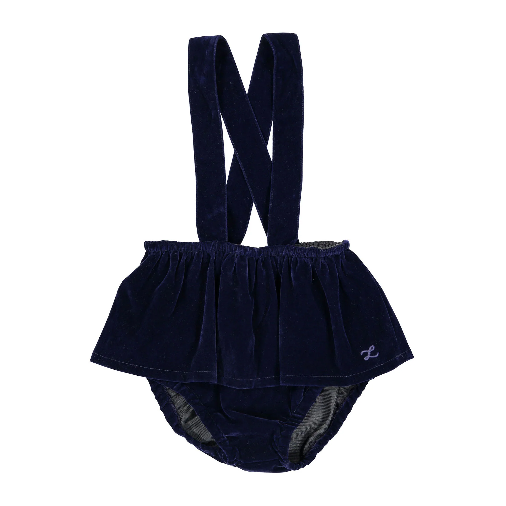 L by Ladida Navy Velvet Ruffle Romper