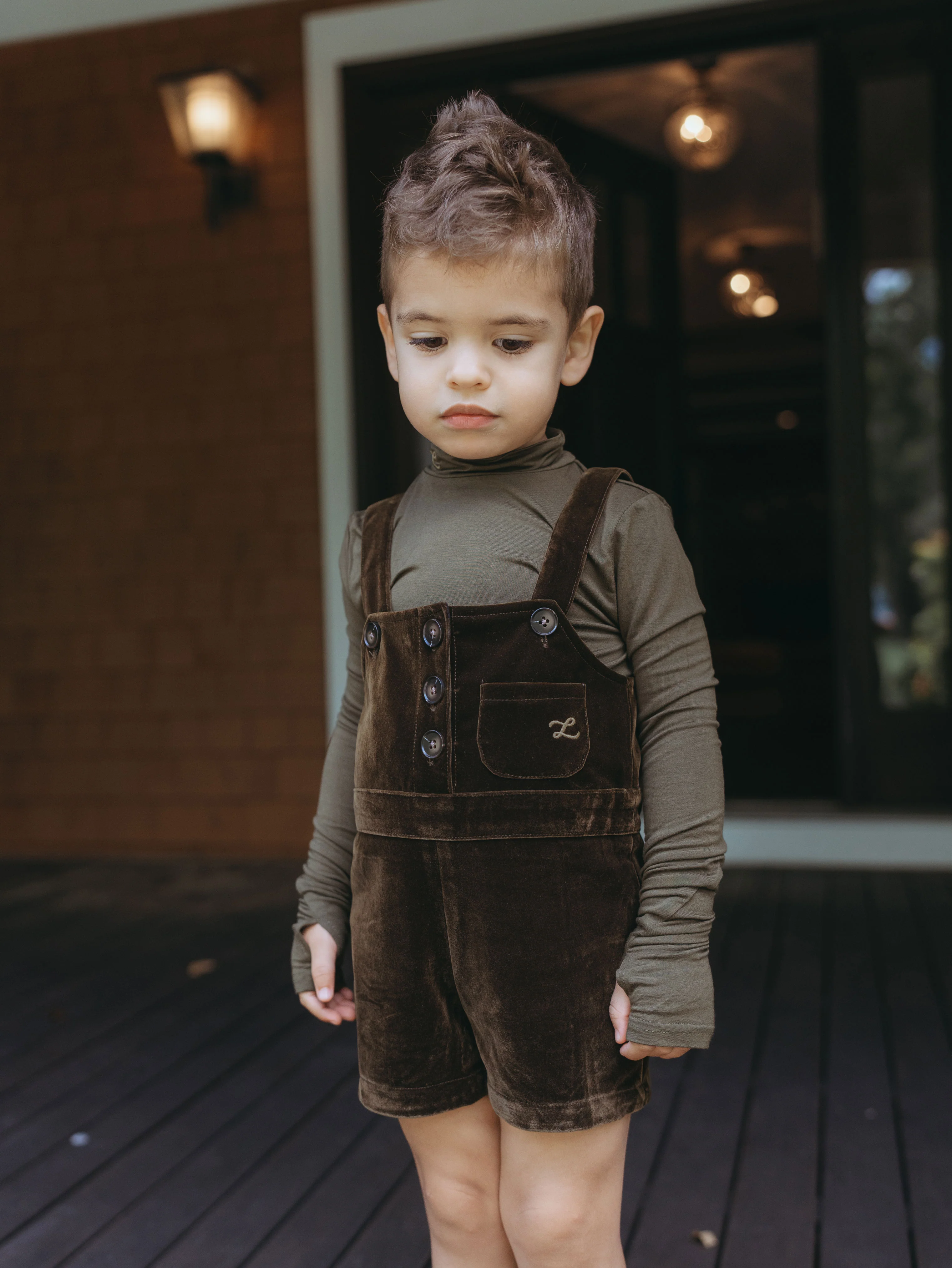 L by Ladida Olive Velvet Short Overalls - Image 4