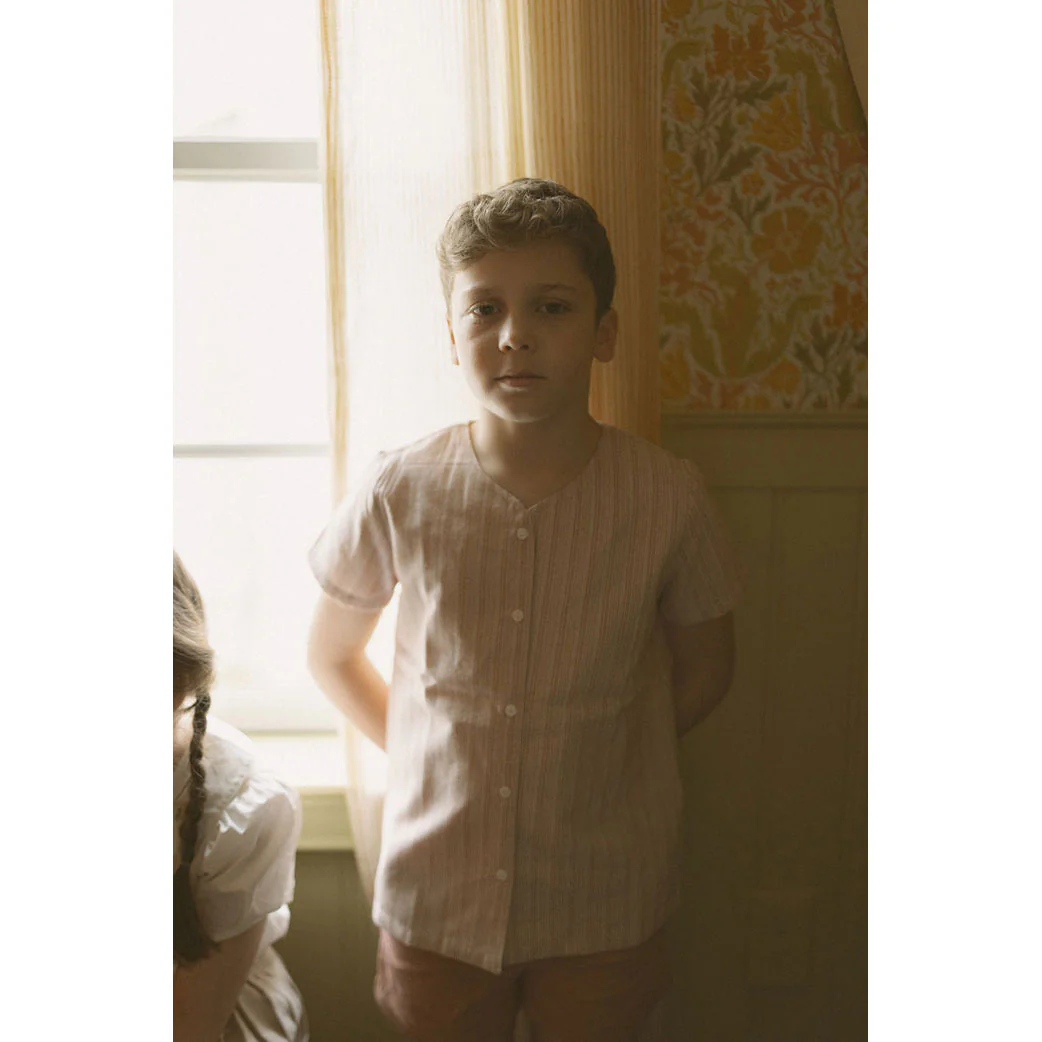 L by Ladida Rust Stripe Linen V Neck Boy Shirt - Image 4