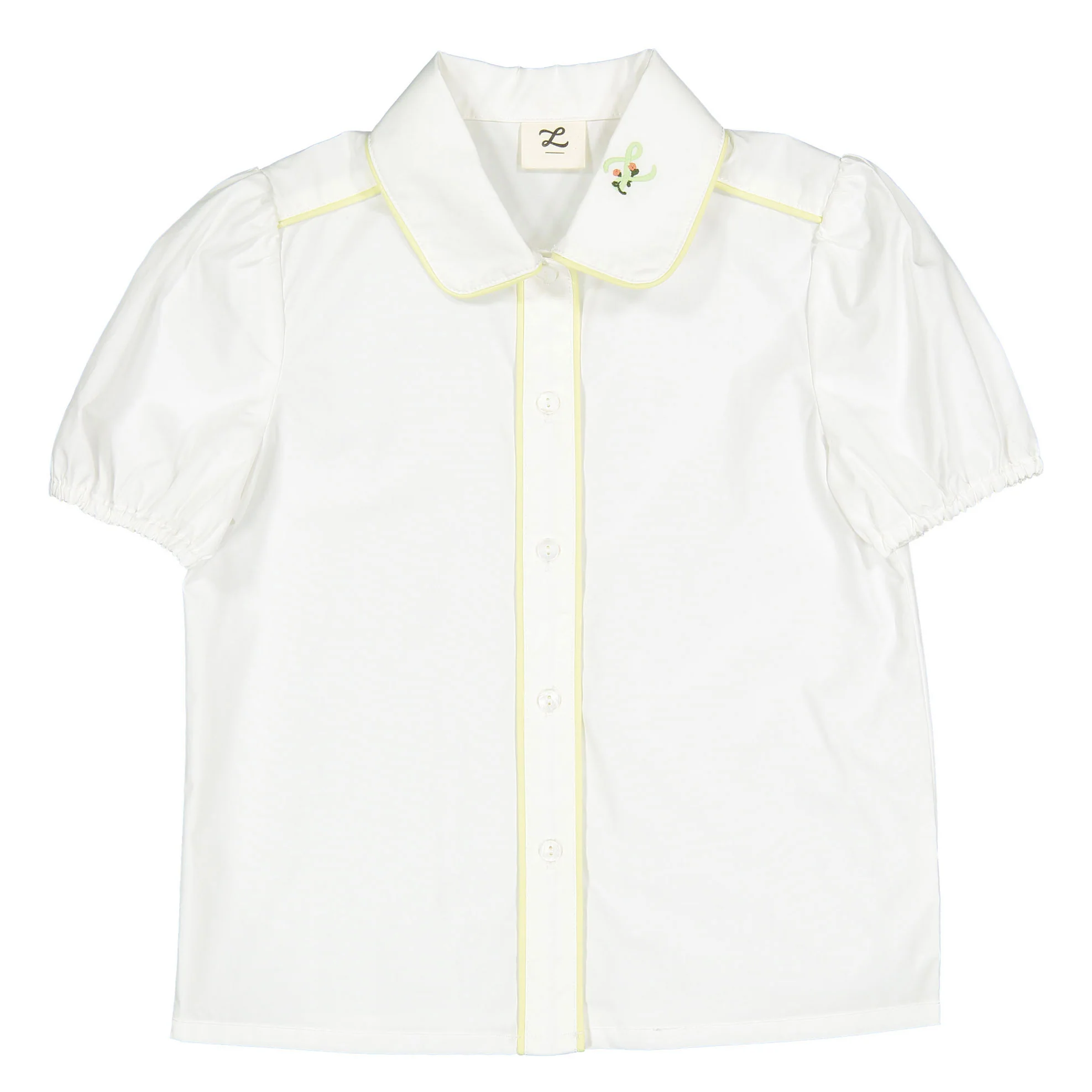 L by Ladida White Piping Short Sleeve Blouse