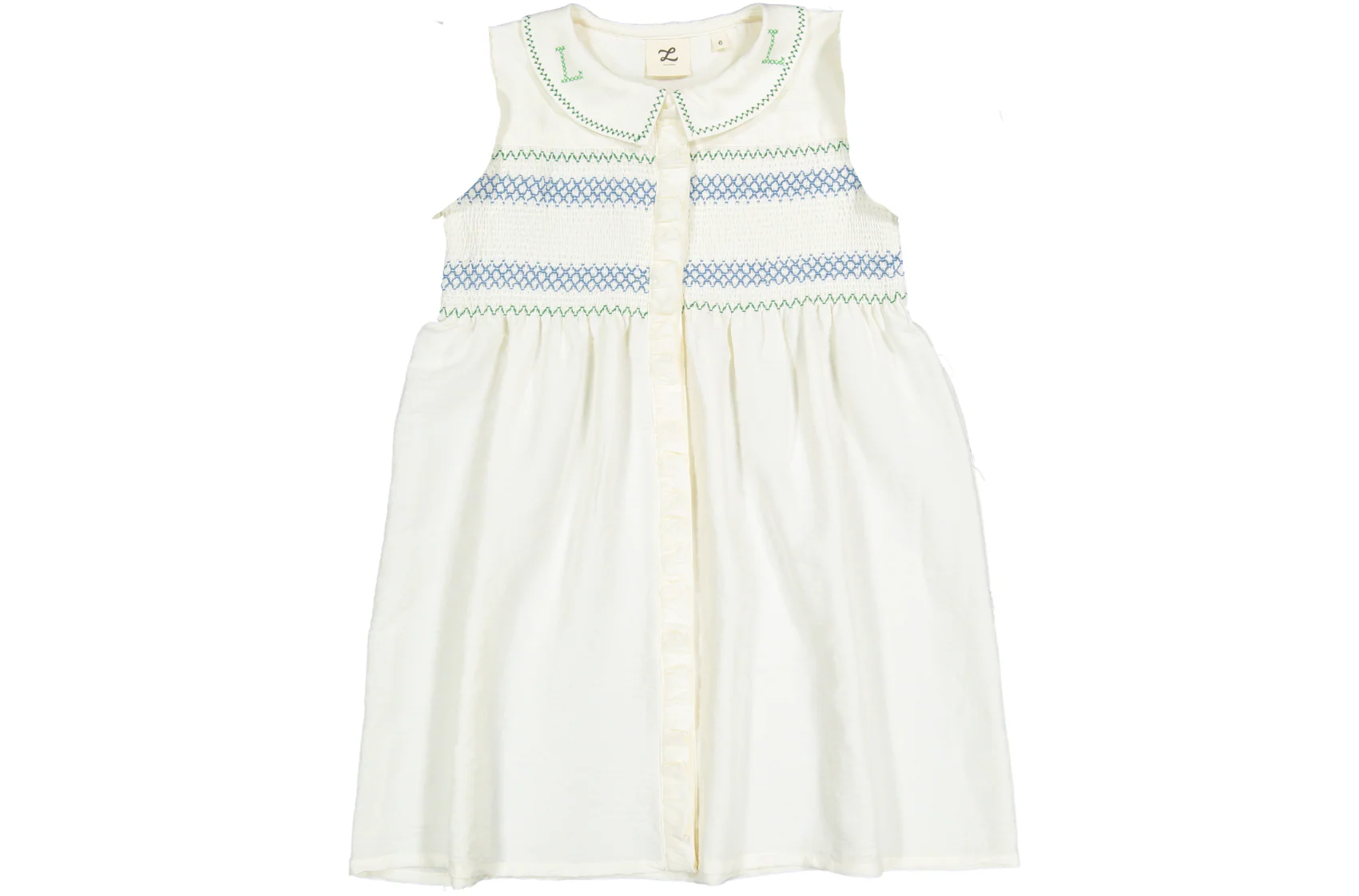 L by Ladida White Smocked Sleeveless Dress
