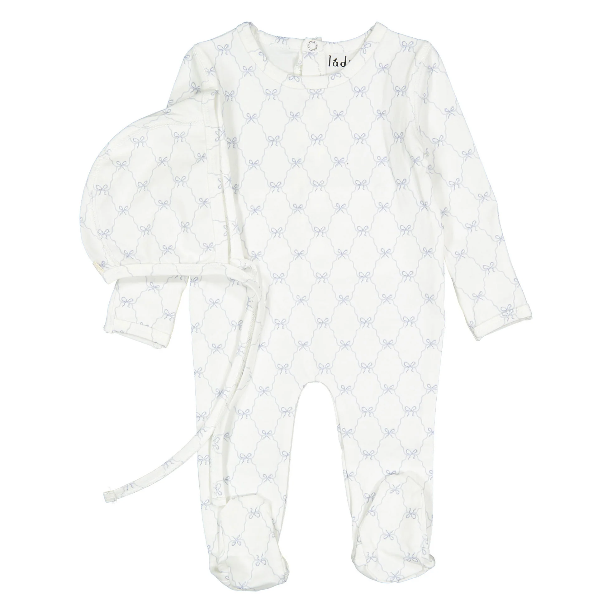 Ladida Layette Blue Bow Footie+ Bonnet