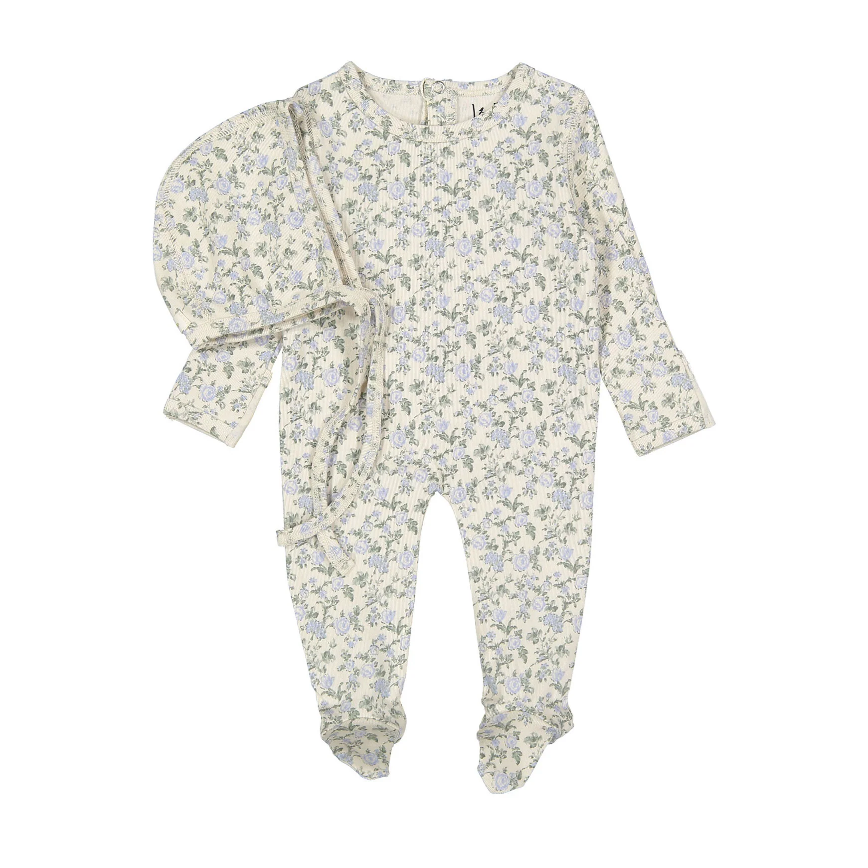 Ladida Layette Blue Garden Romper + Bonnet