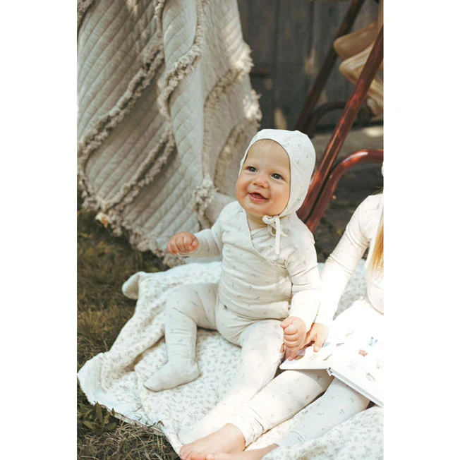 Ladida Layette Blue Tiny Bud Romper + Bonnet - Image 3