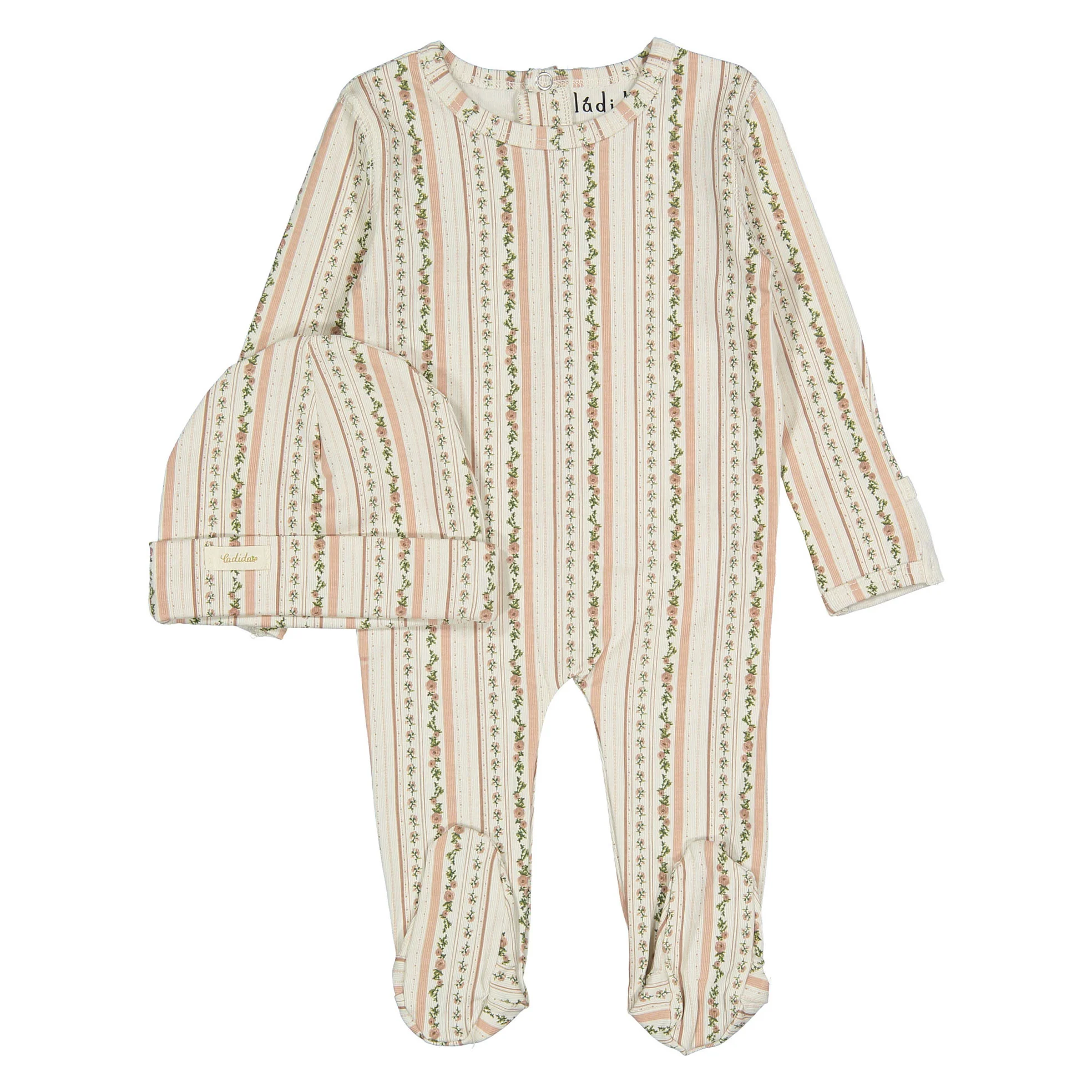 Ladida Layette Blush Blooming Stripe Footie+ Hat