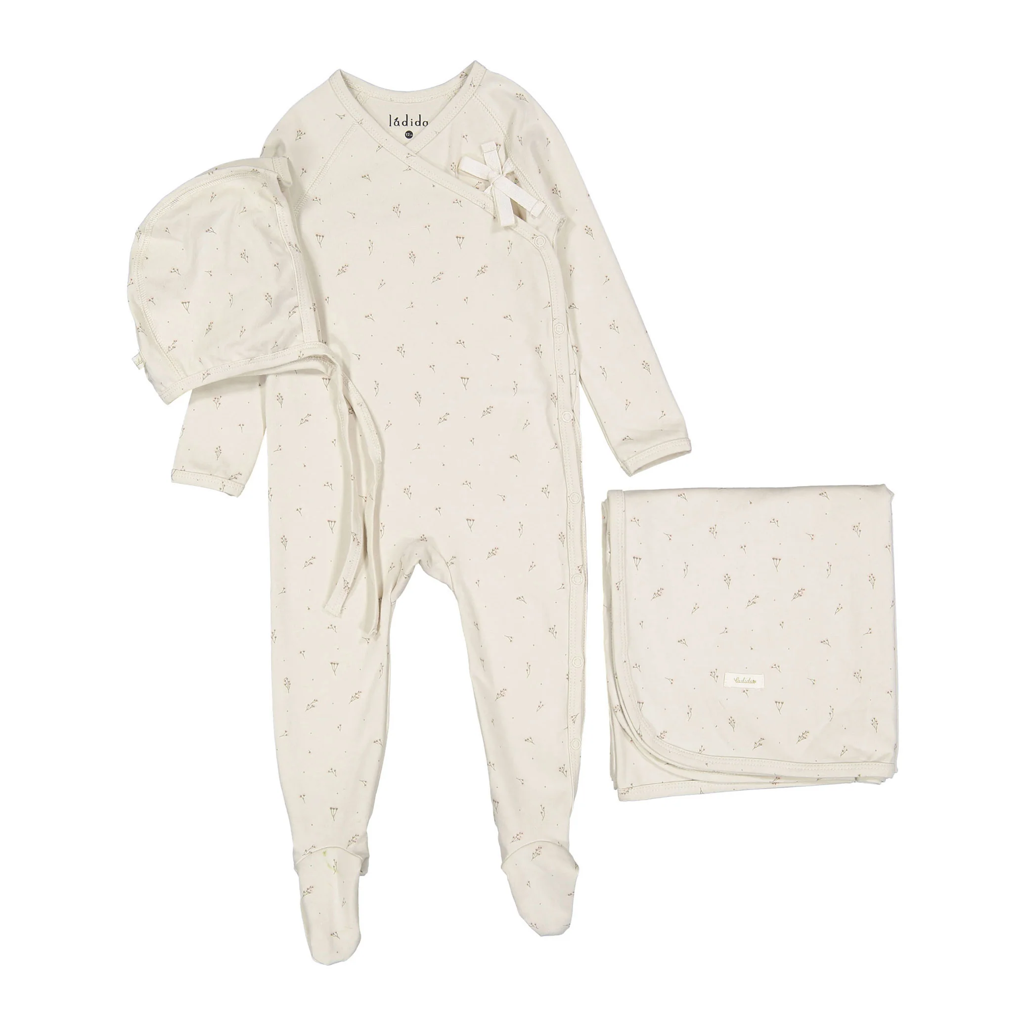 Ladida Layette Blush Tiny Bud Romper + Bonnet + Blanket