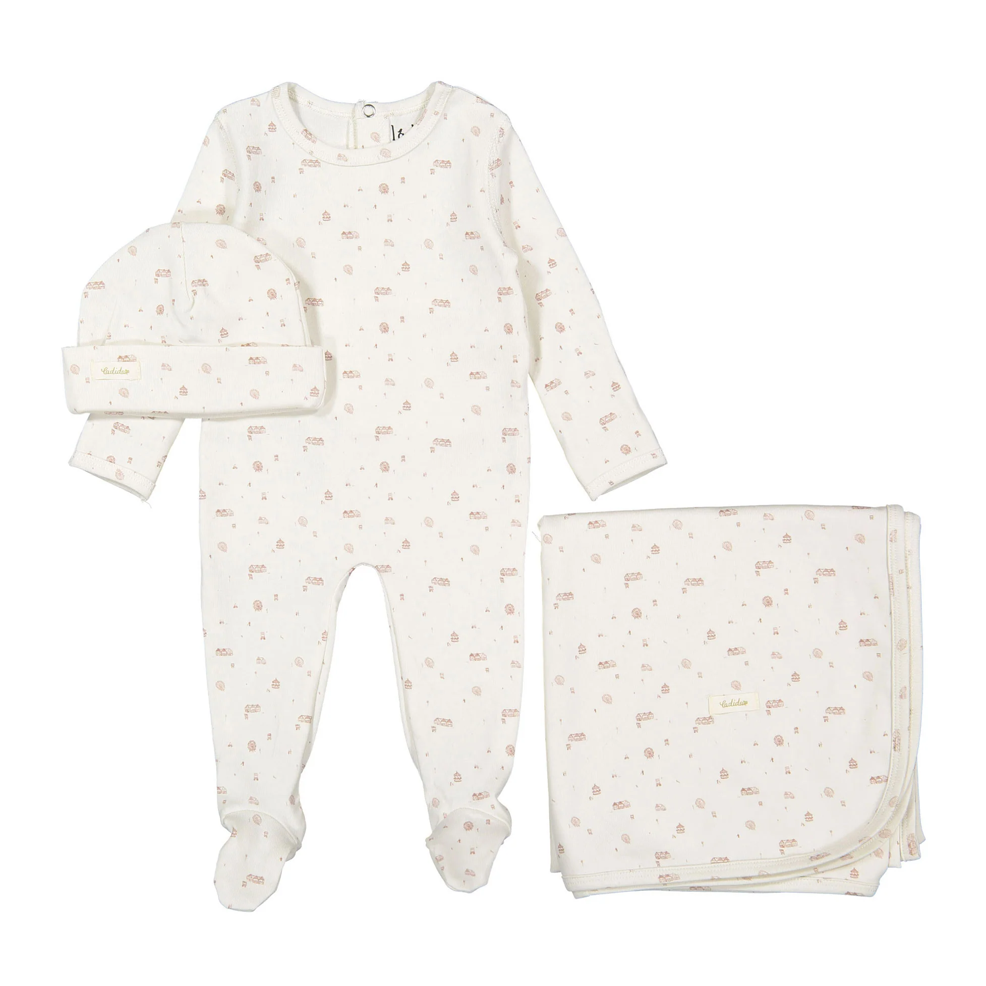 Ladida Layette Caramel Park Romper + Hat + Blanket