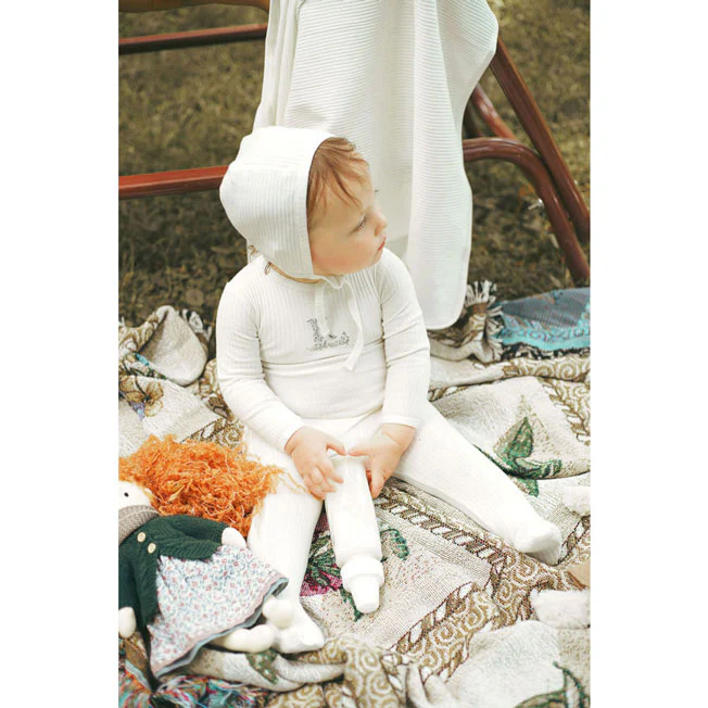 Ladida Layette Ivory/ Blue L Ribbed Romper + Bonnet + Blanket - Image 2