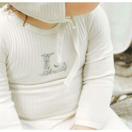 Ladida Layette Ivory/ Blue L Ribbed Romper + Bonnet + Blanket - Image 3