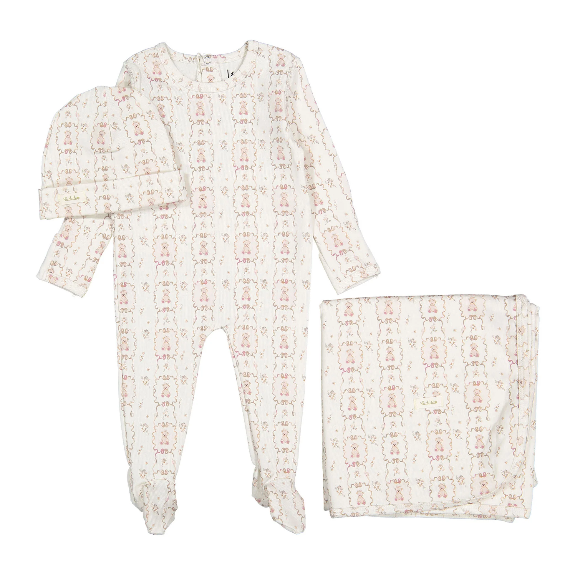 Ladida Layette Mauve Teddy Romper + Hat + Blanket