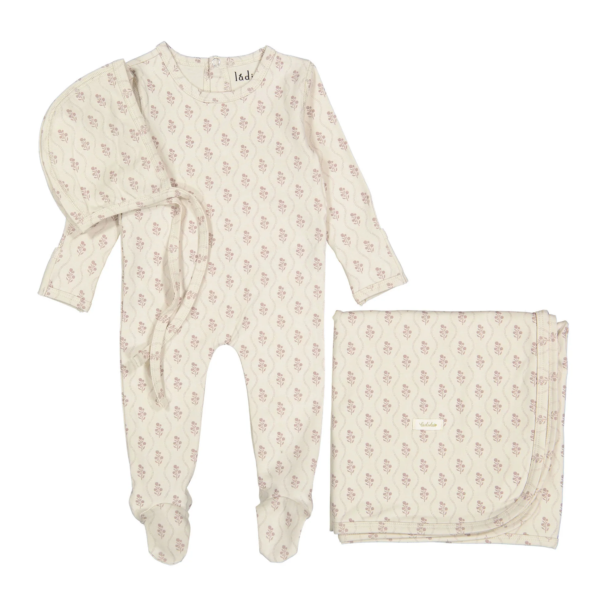 Ladida Layette Pink Tapestry Romper + Bonnet + Blanket