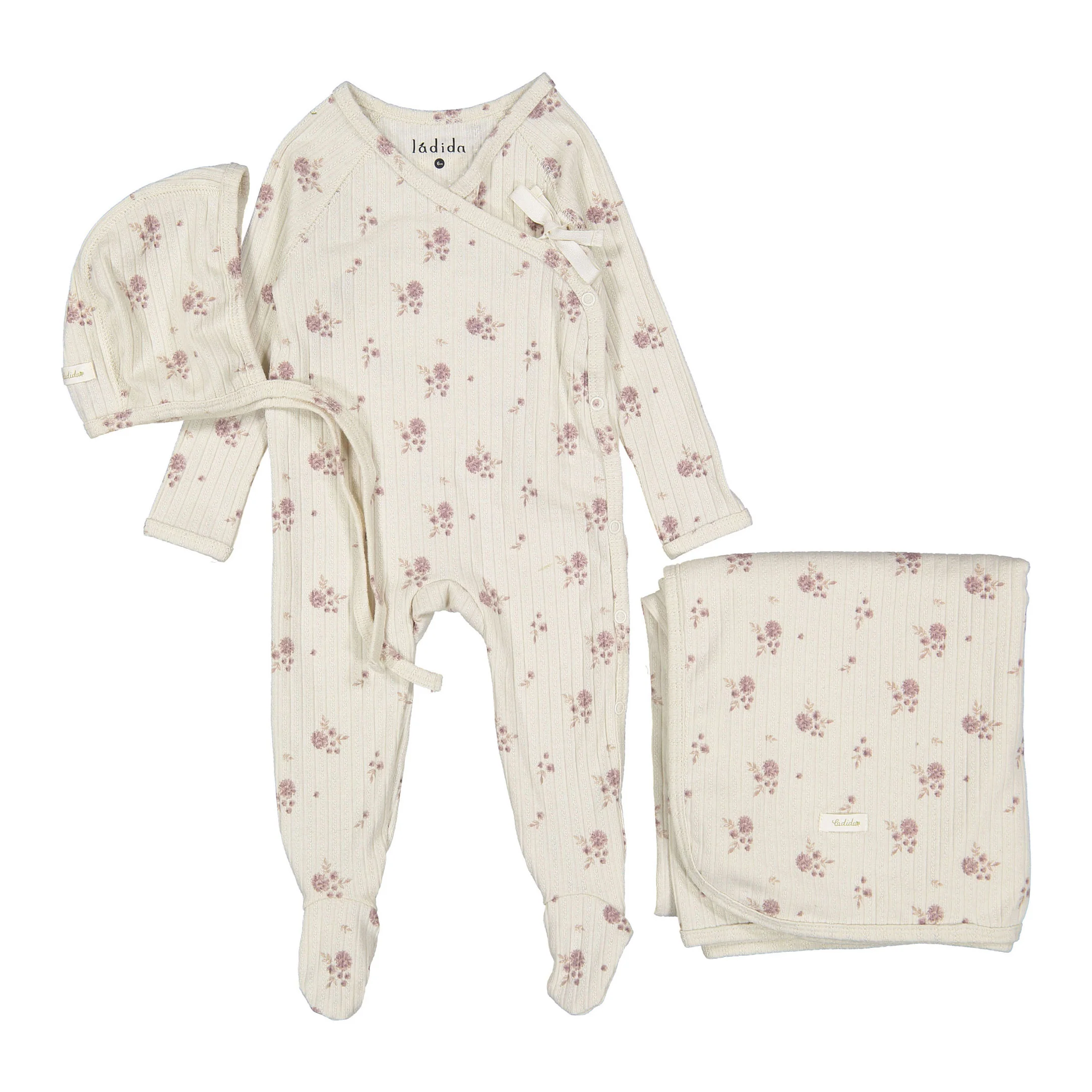Ladida Layette Pink Watercolor Romper + Bonnet + Blanket