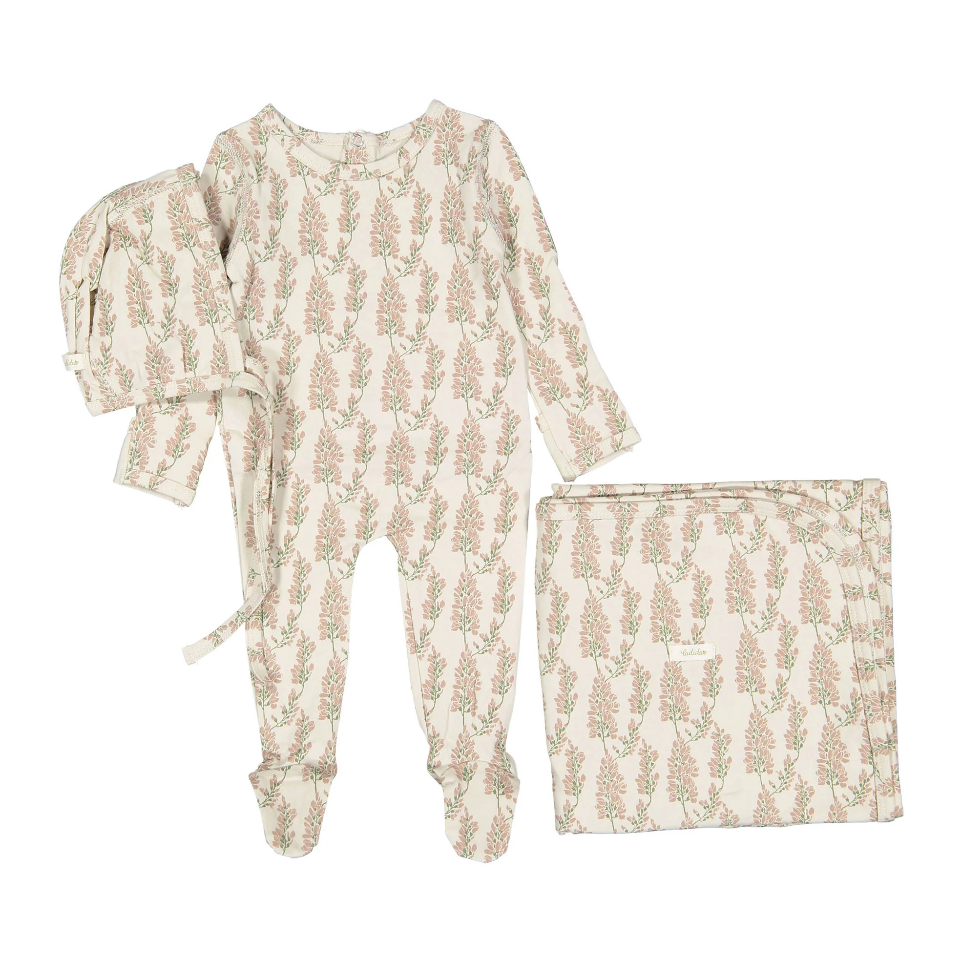 Ladida Layette Pink Wisteria Romper + Bonnet + Blanket