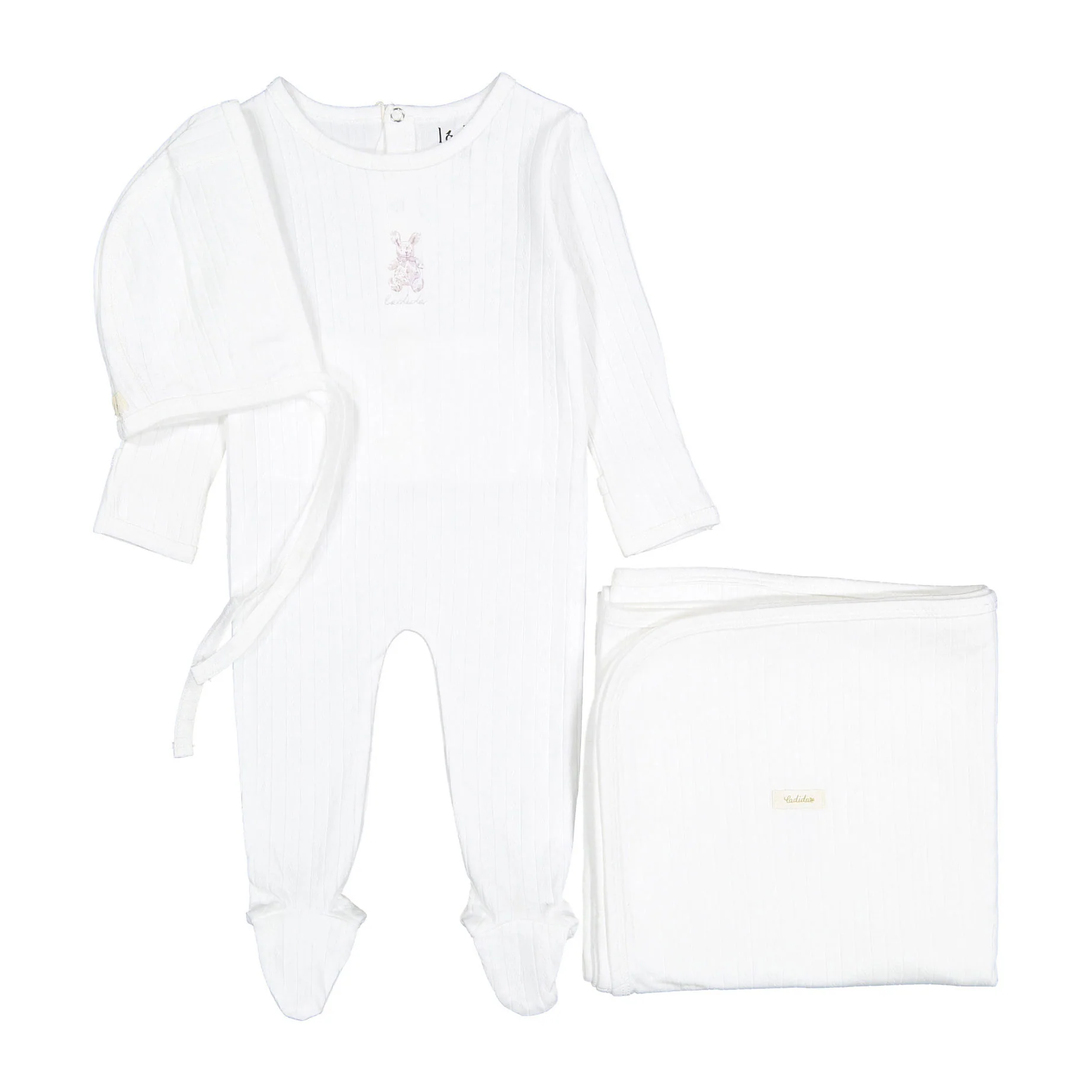 Ladida Layette Rose Bunny Romper + Bonnet + Blanket
