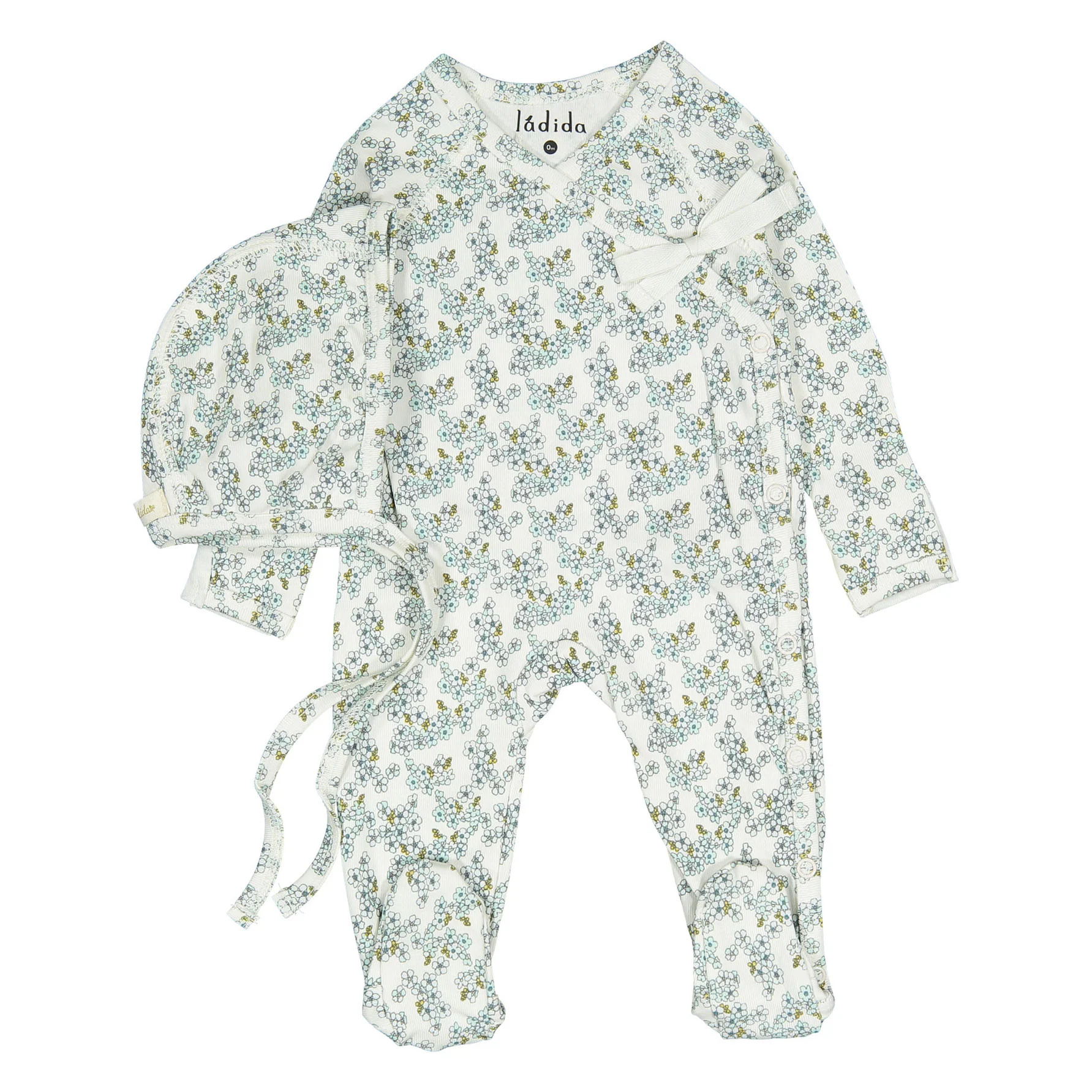 Ladida Layette Slate Cherry Blossom Footie+ Bonnet